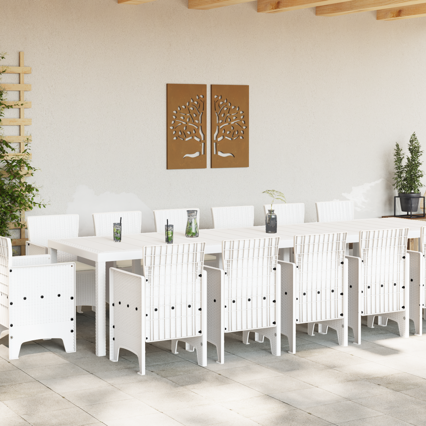 vidaXL 15-delige Tuinset met kussens poly rattan wit
