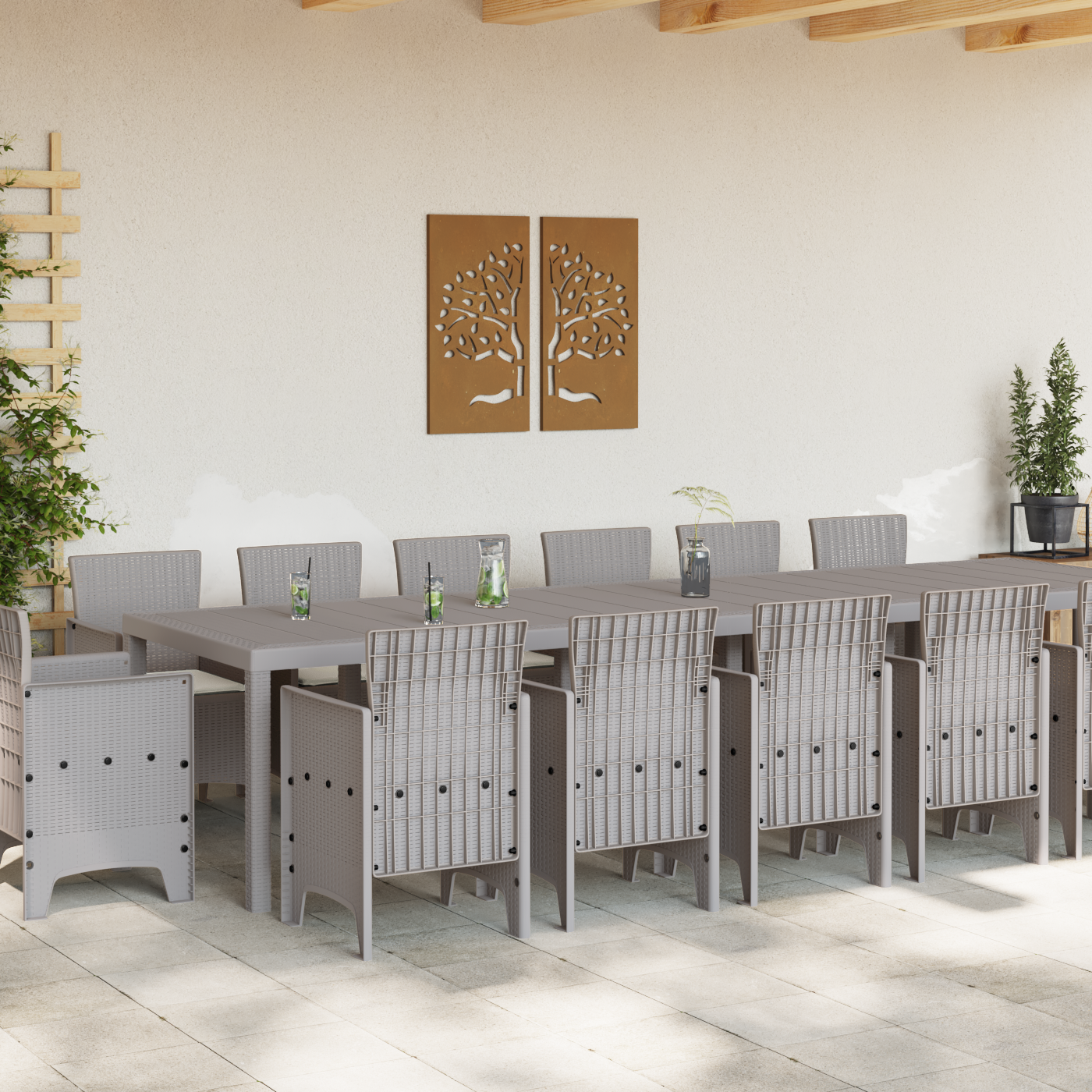 vidaXL 15-delige Tuinset met kussens poly rattan lichtgrijs