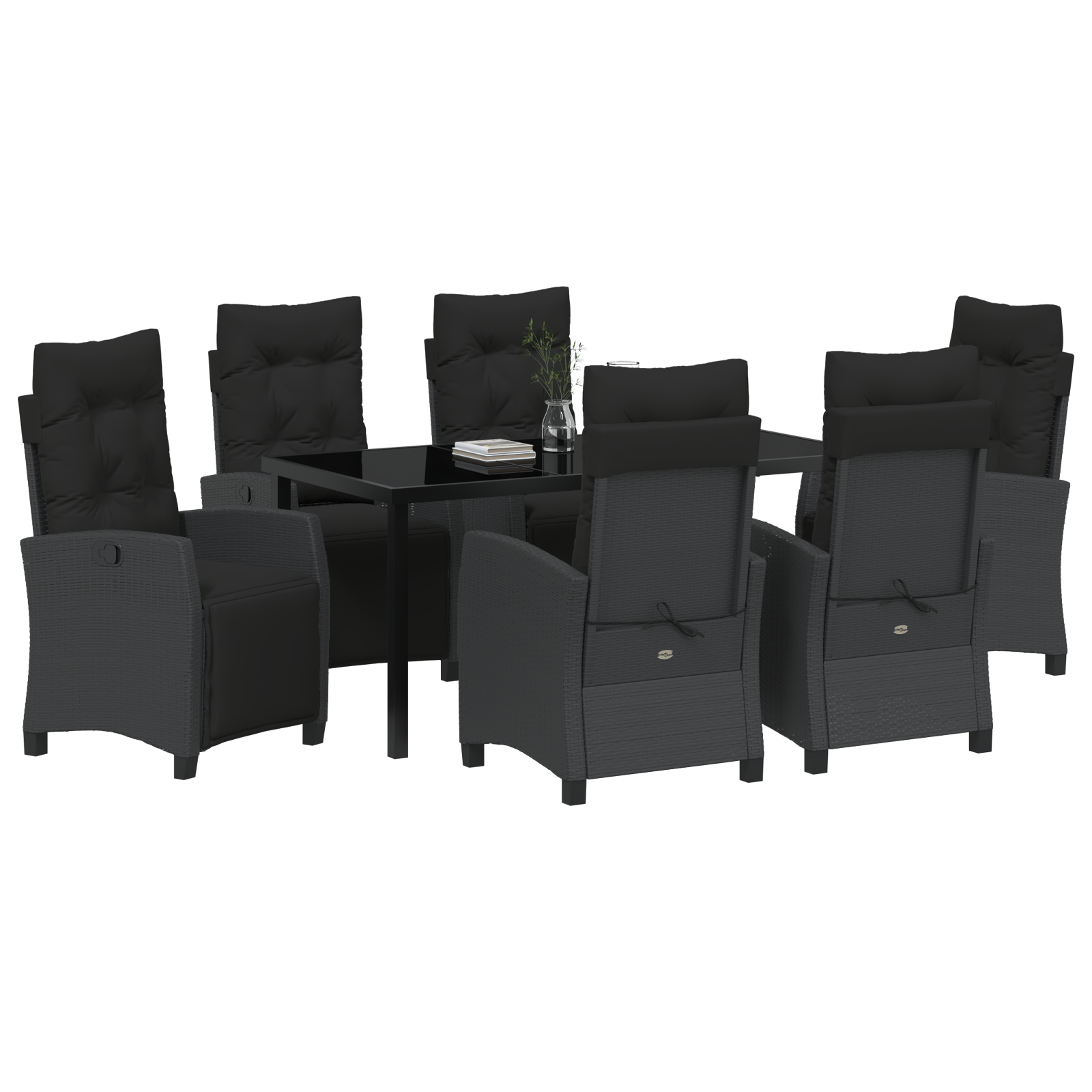 vidaXL 7-delige Tuinset met Eettafel in Zwart Poly Rattan