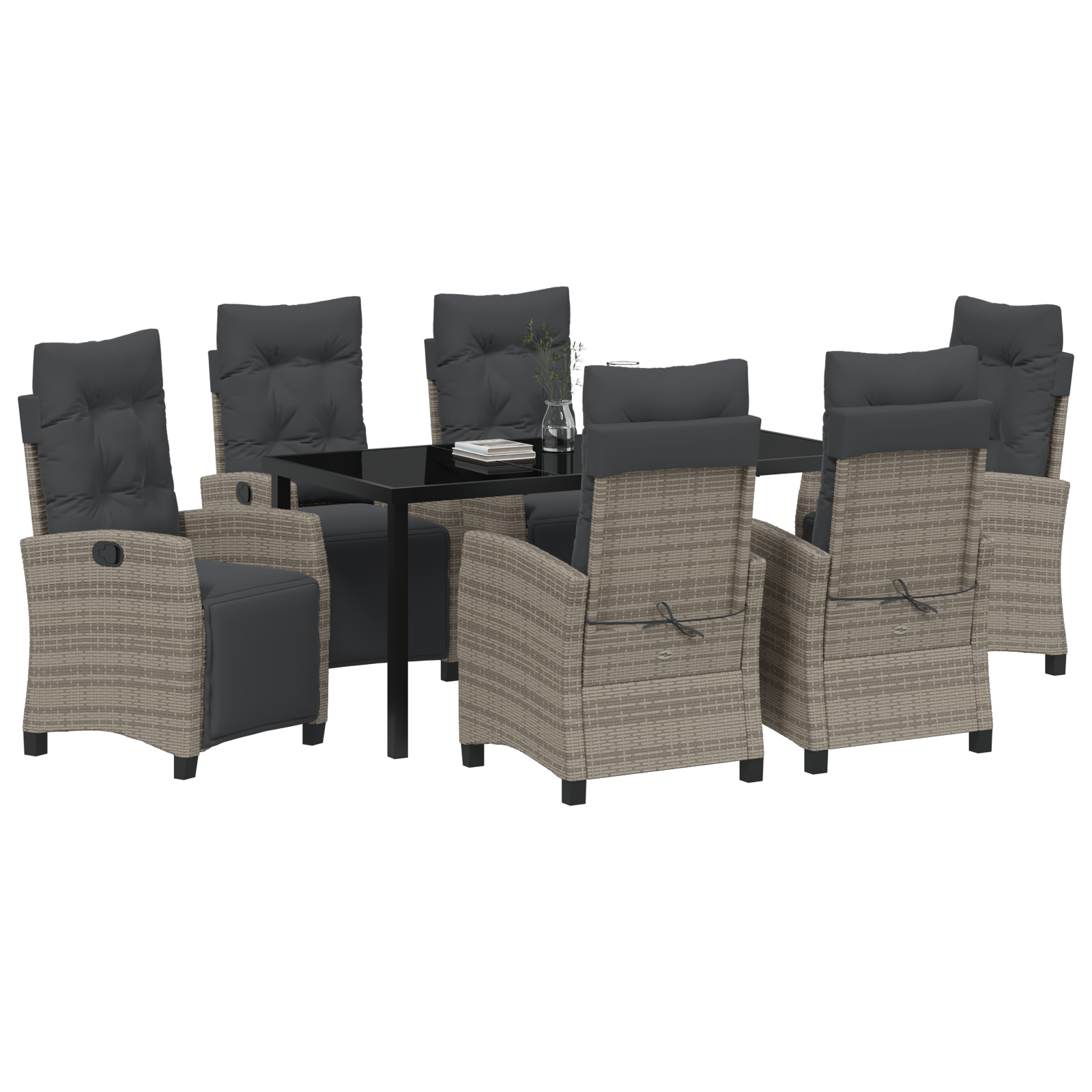 vidaXL 7-delige tuinset Grijs Poly Rattan