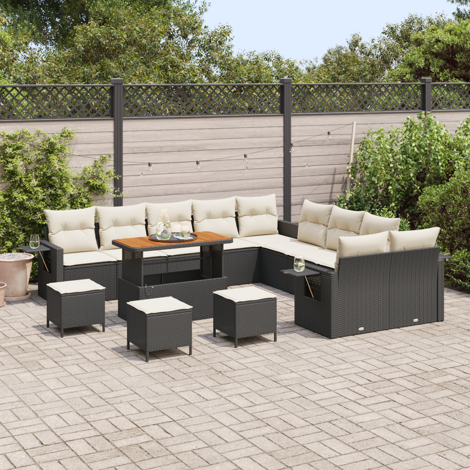 vidaXL 14-delige tuinset met kussens - Zwart poly rattan en acacia