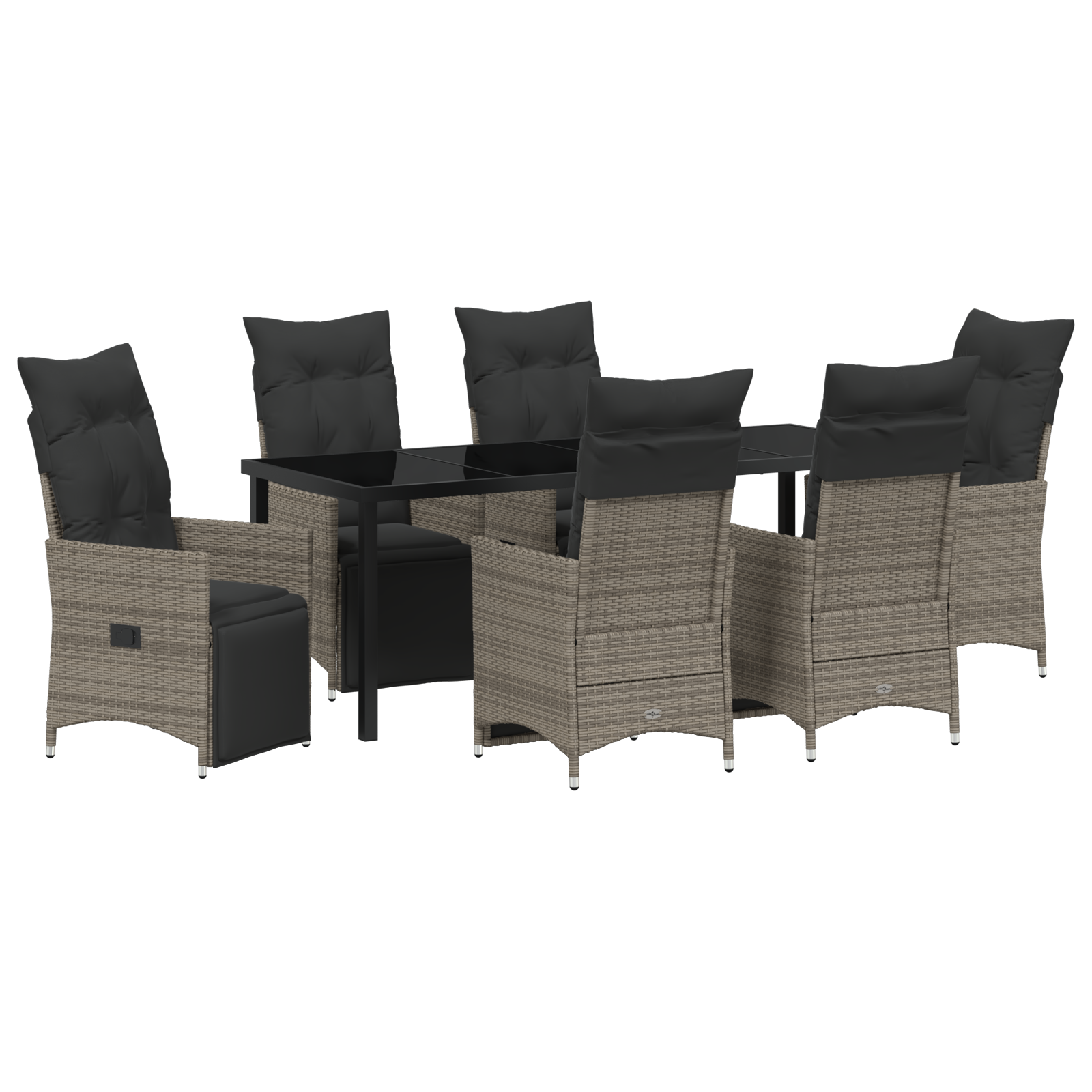 vidaXL 7-delige tuinset met kussens in grijs poly rattan