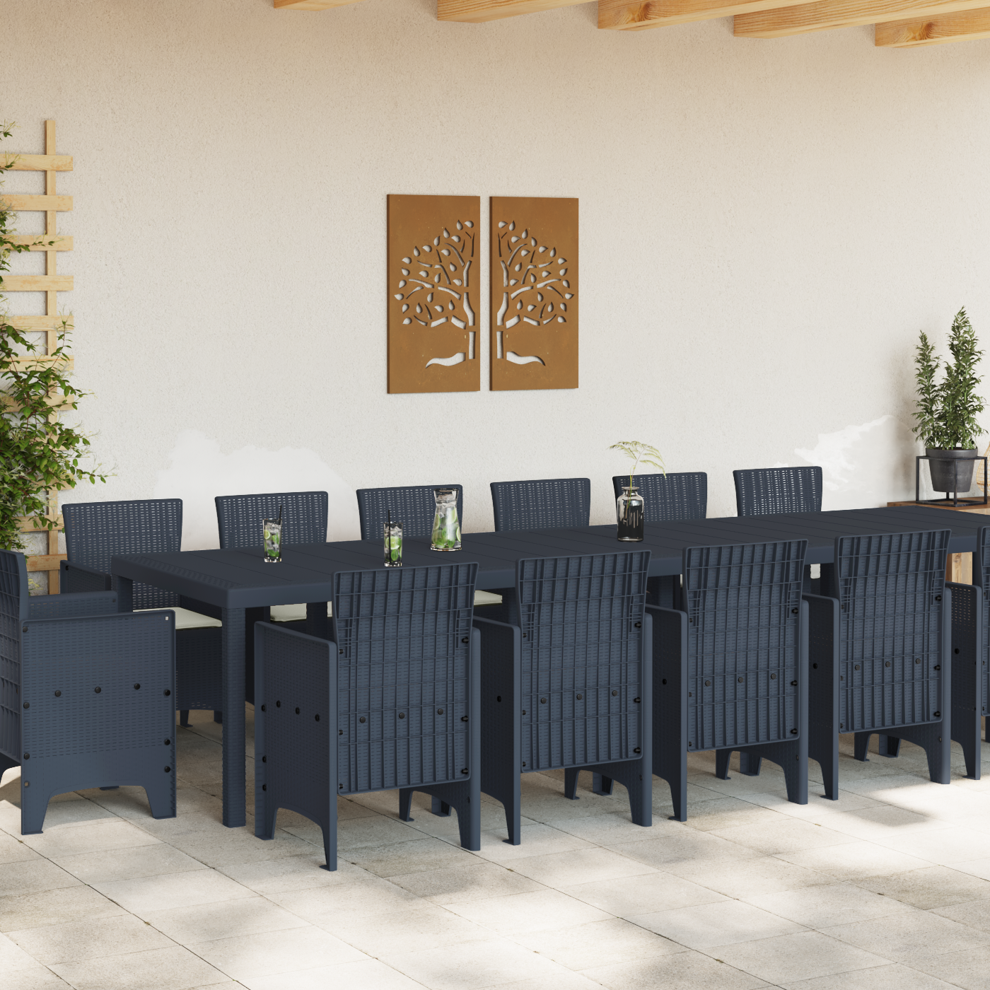 vidaXL 15-delige Tuinset met kussens poly rattan antraciet