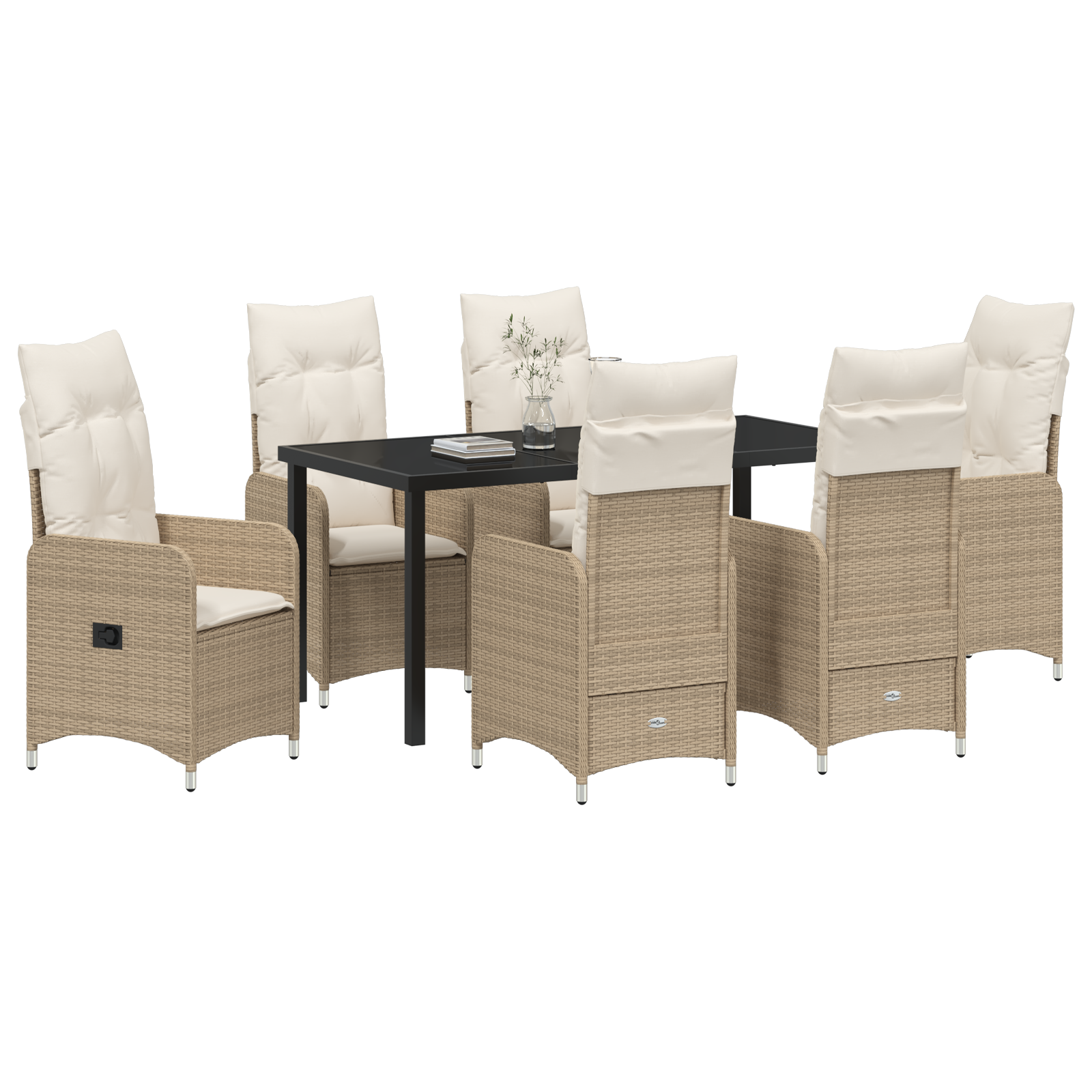 vidaXL 7-delige Tuinset met Kussens Beige van Poly Rattan