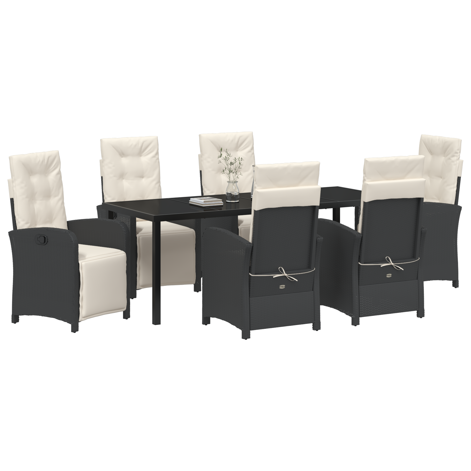 vidaXL 7-delige tuinset met kussens zwart poly rattan