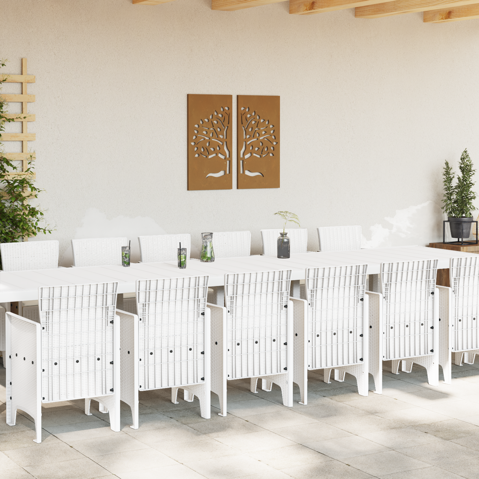 vidaXL 15-delige Tuinset met kussens poly rattan wit