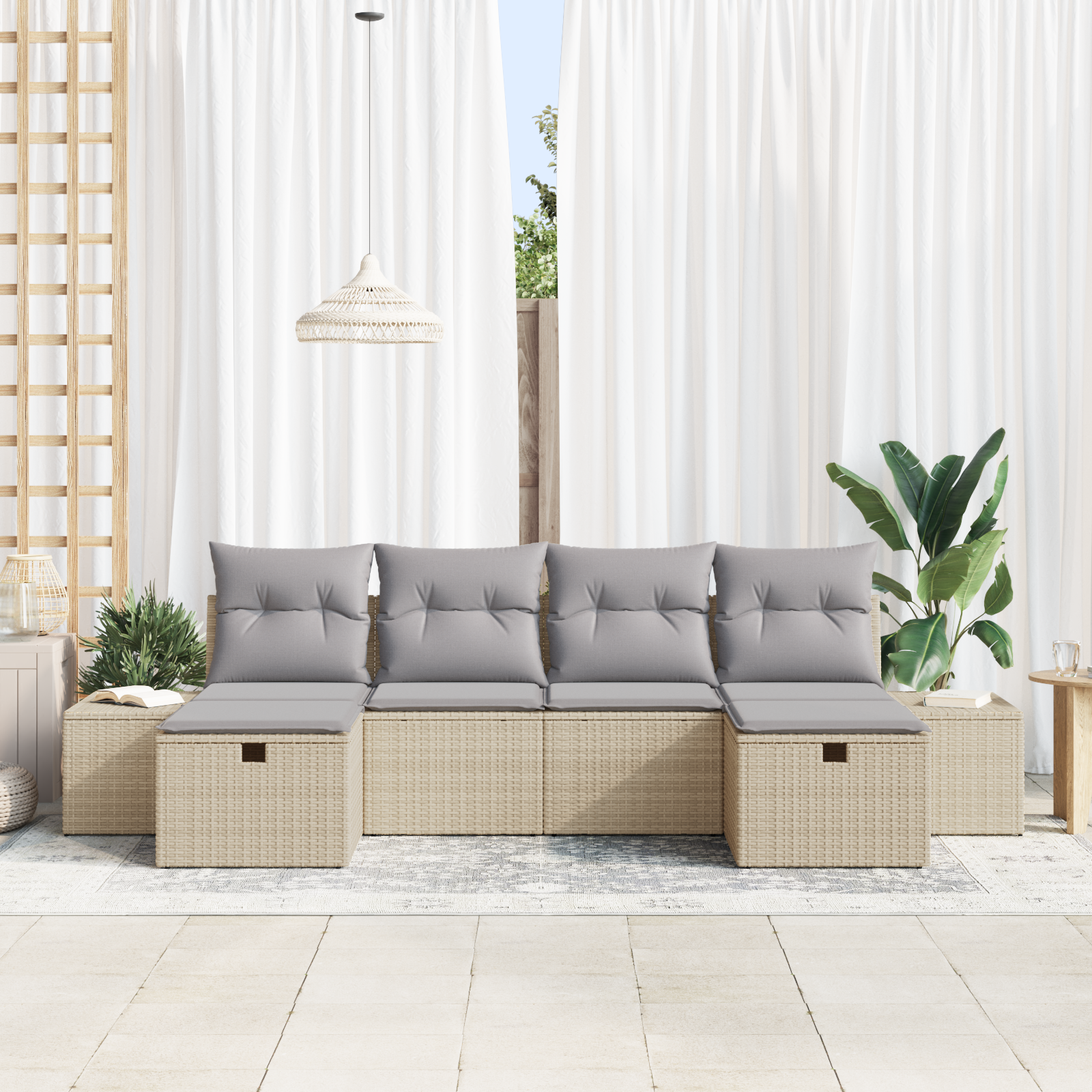 vidaXL 6-delige tuinset met kussens in Beige van Poly Rattan
