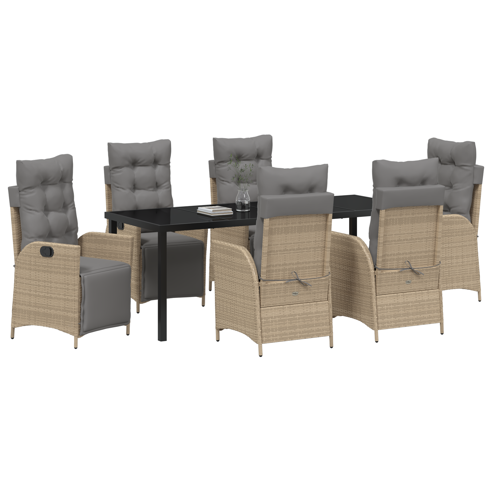 vidaXL 7-delige tuin eetset Beige Poly Rattan