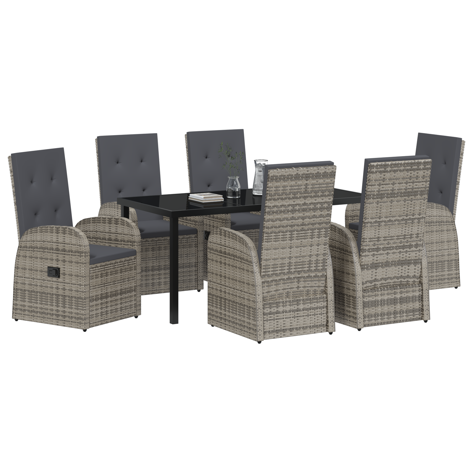 vidaXL 7-delige eetset voor in de tuin met kussens - Grijs Poly Rattan