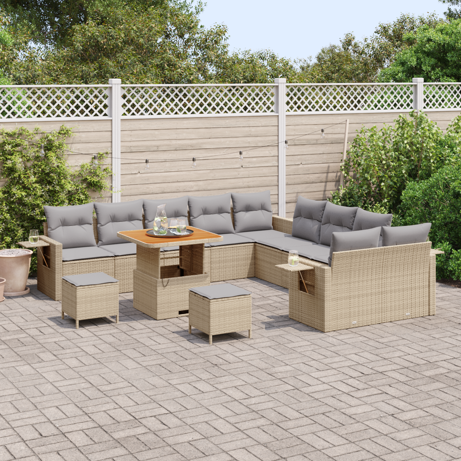 vidaXL 13-delige tuinbankset met kussens - Beige Poly Rattan Acacia