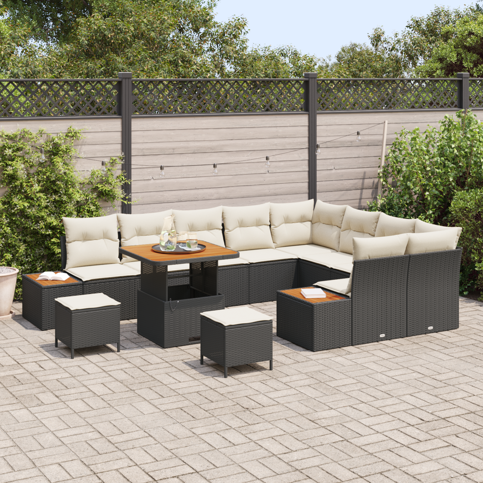 vidaXL 12-delige Tuinset met Kussens Zwart Poly Rattan Acacia