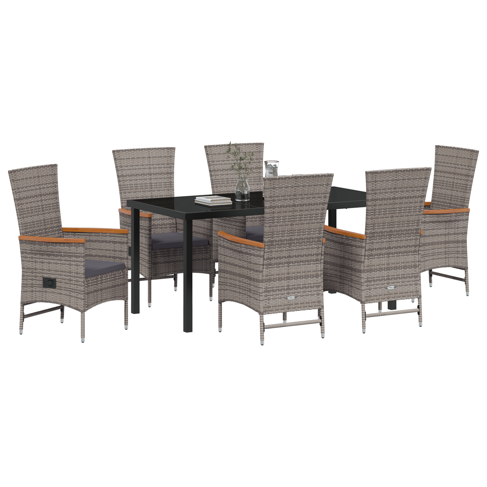 vidaXL 7-delige tuinset met kussens - Grijs Poly Rattan