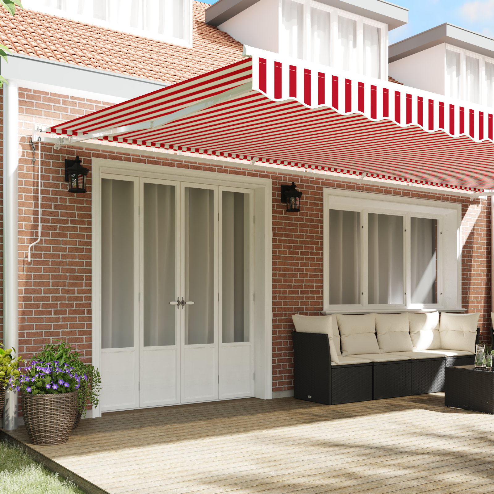 vidaXL Automatische Inklapbare Luifel Rood en Witte Streep 600x300 cm