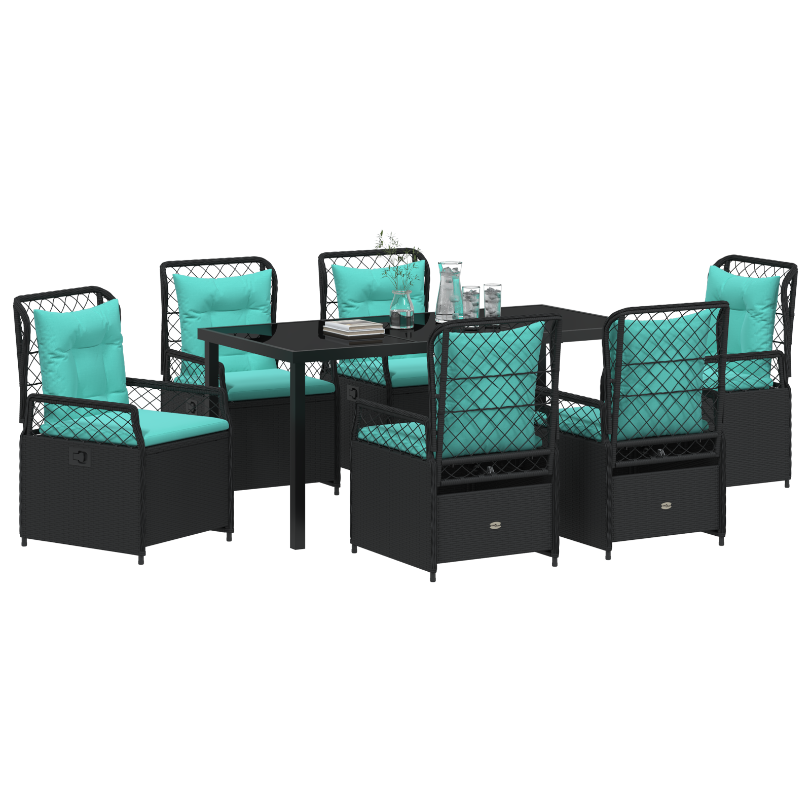 vidaXL 7-delige Tuin Eetset Zwarte Poly Rattan