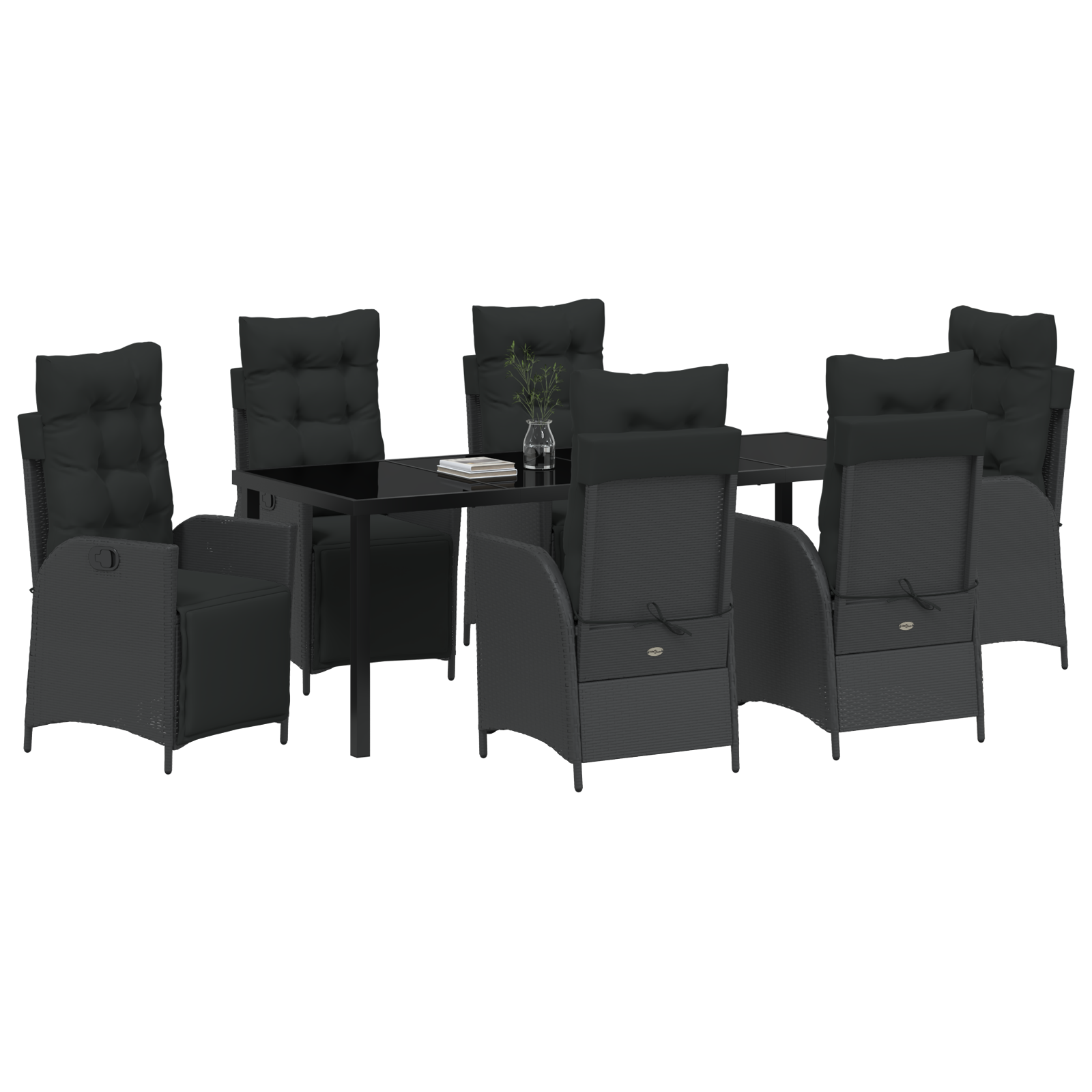 vidaXL 7-delige Tuin Eetset Zwart Poly Rattan
