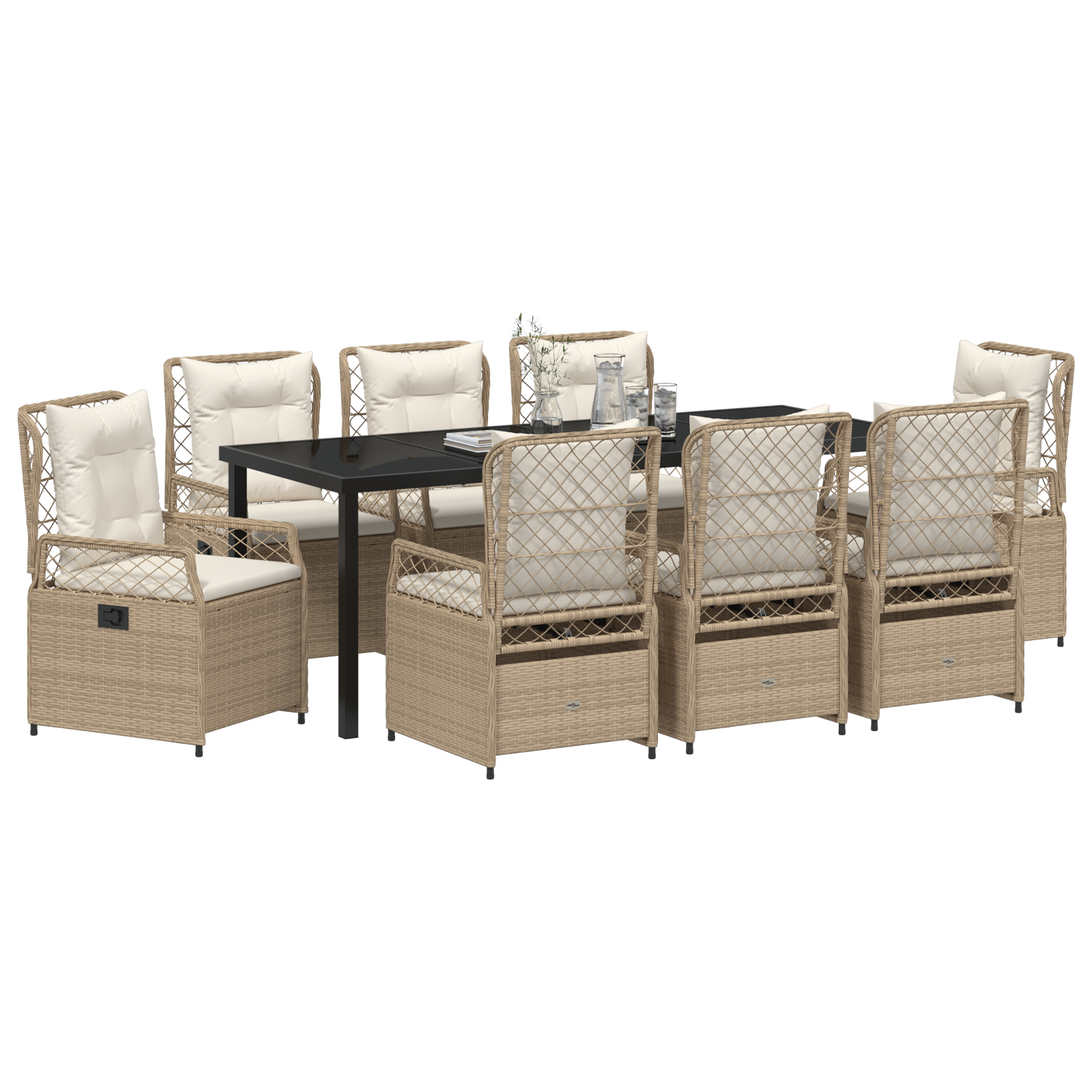 vidaXL 9-delige tuin eettafelset in beige poly rattan
