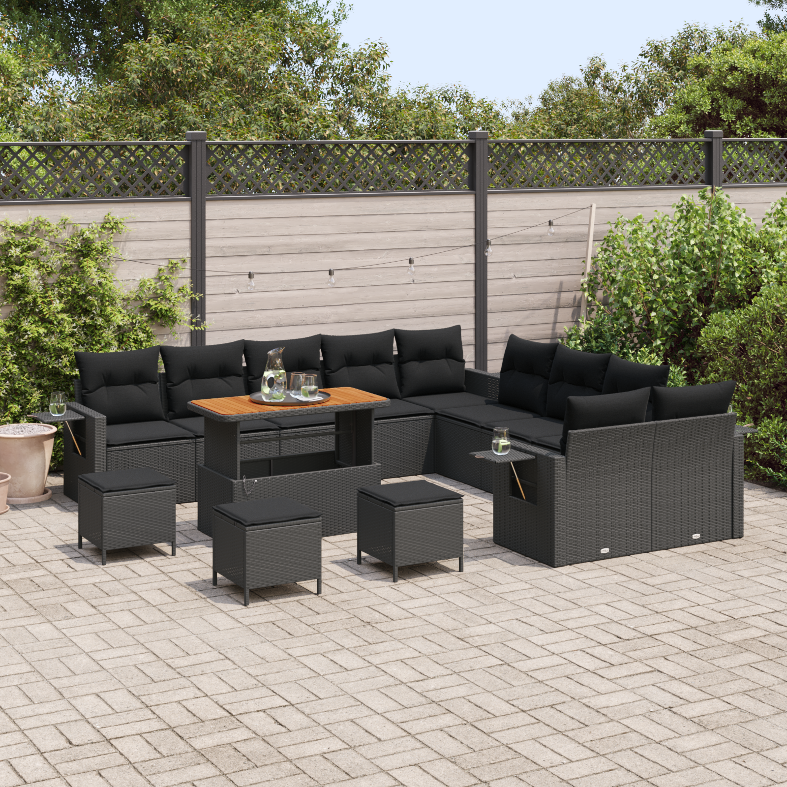 vidaXL 14-delige tuinset met kussens zwart poly rattan acacia