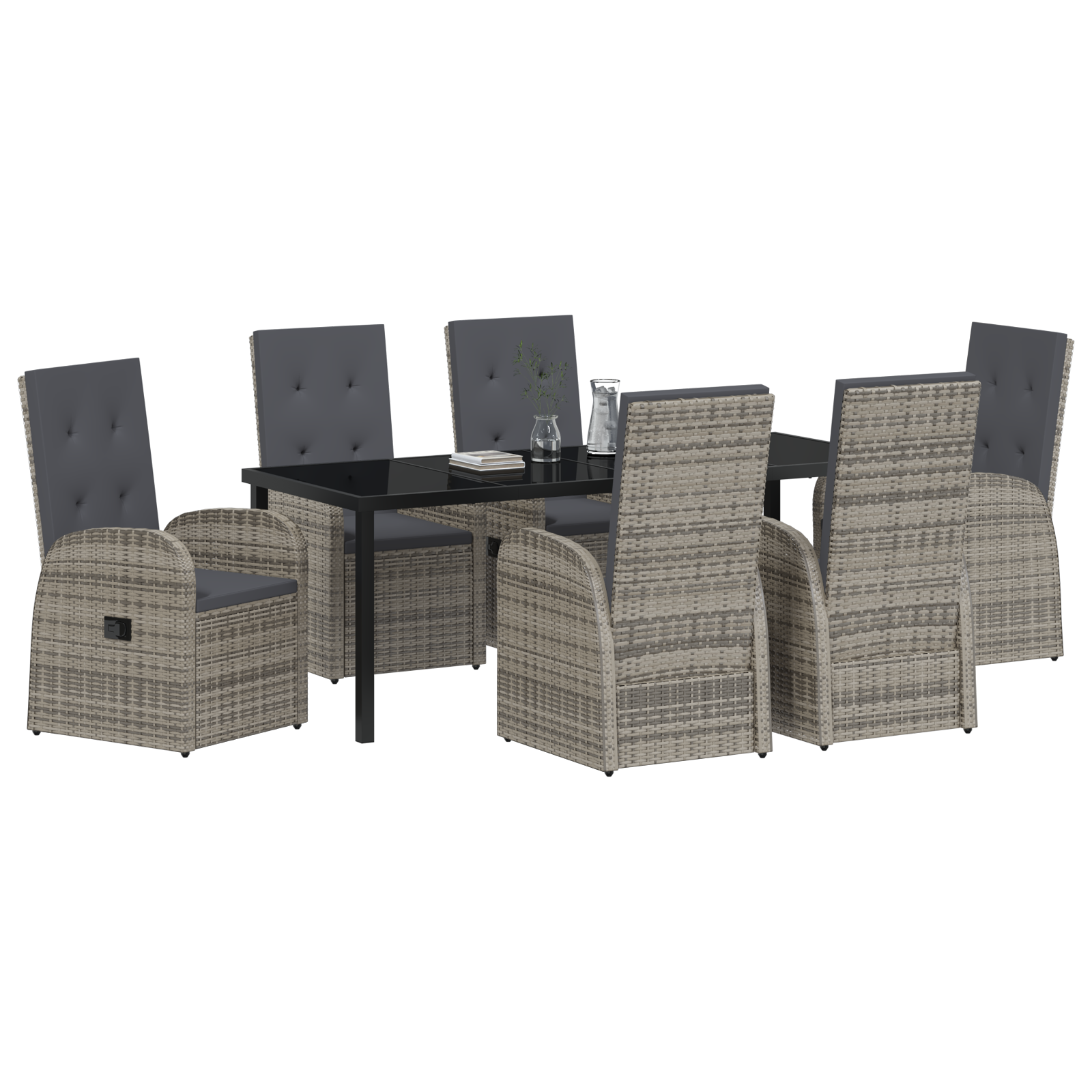 vidaXL 7-delige Tuinset met Kussens in Grijs Poly Rattan