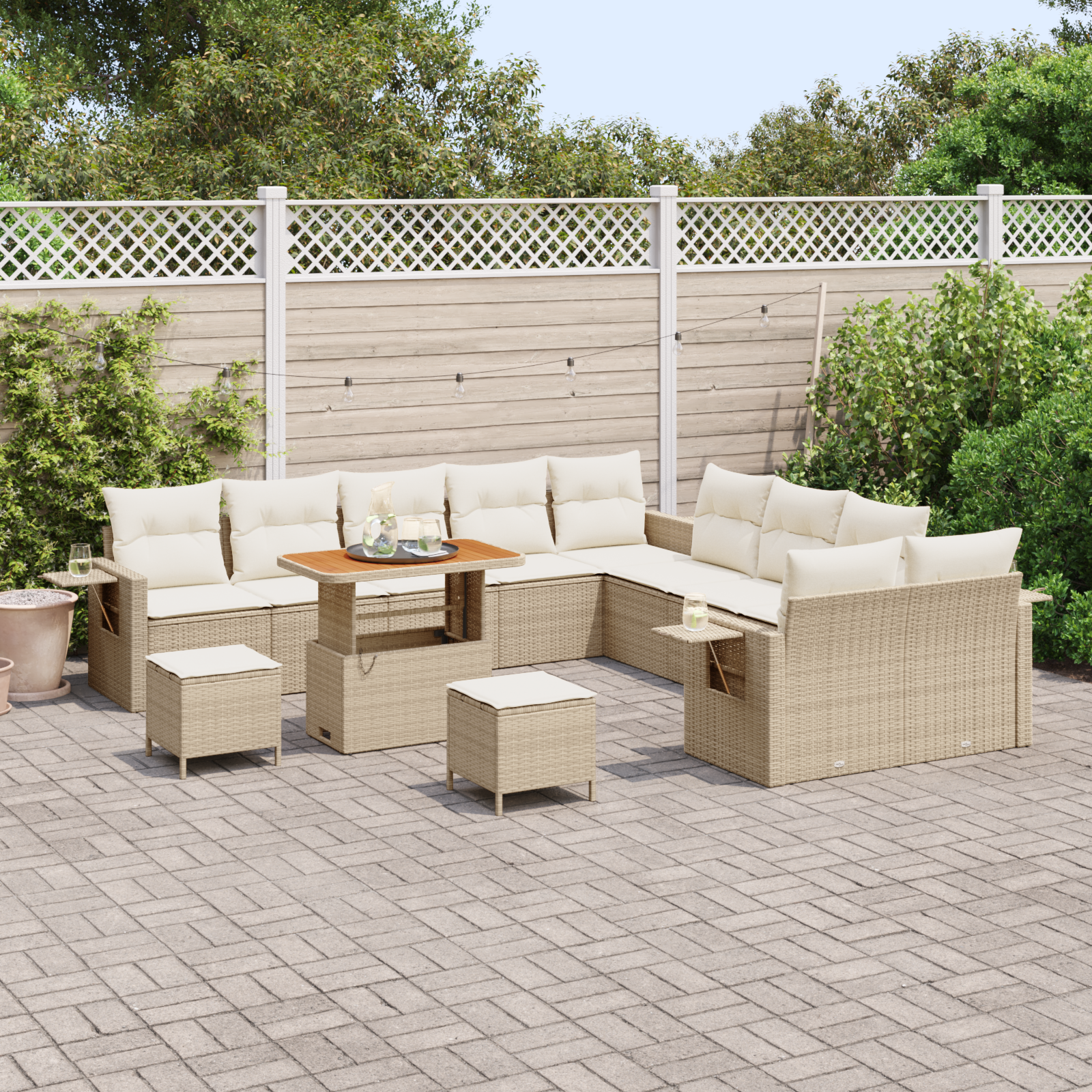 vidaXL 13-delige tuinsofa set met kussens in beige poly rattan en acacia
