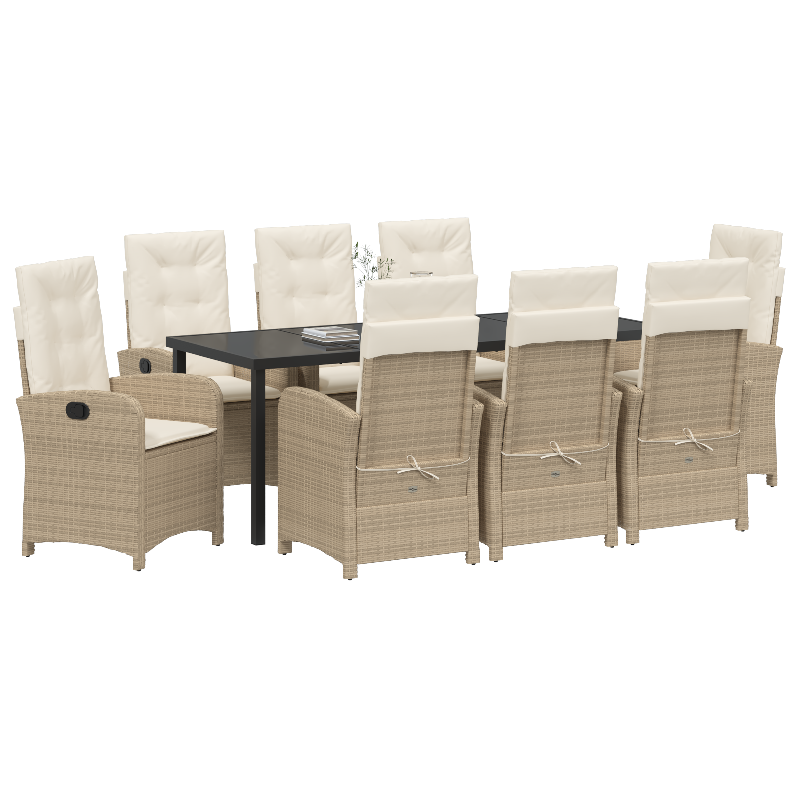 vidaXL 9-delige tuinset met kussens in beige poly rattan