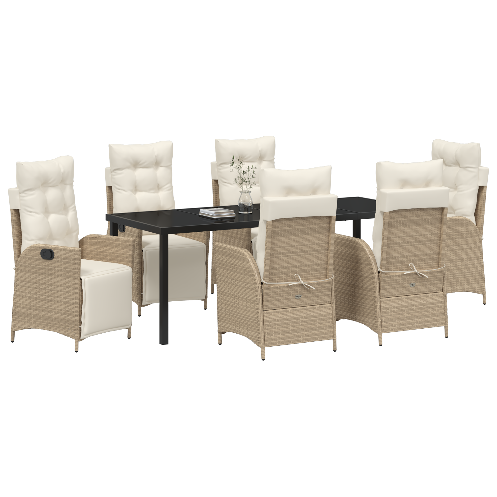 vidaXL 7-delige tuinset met beige poly rattan