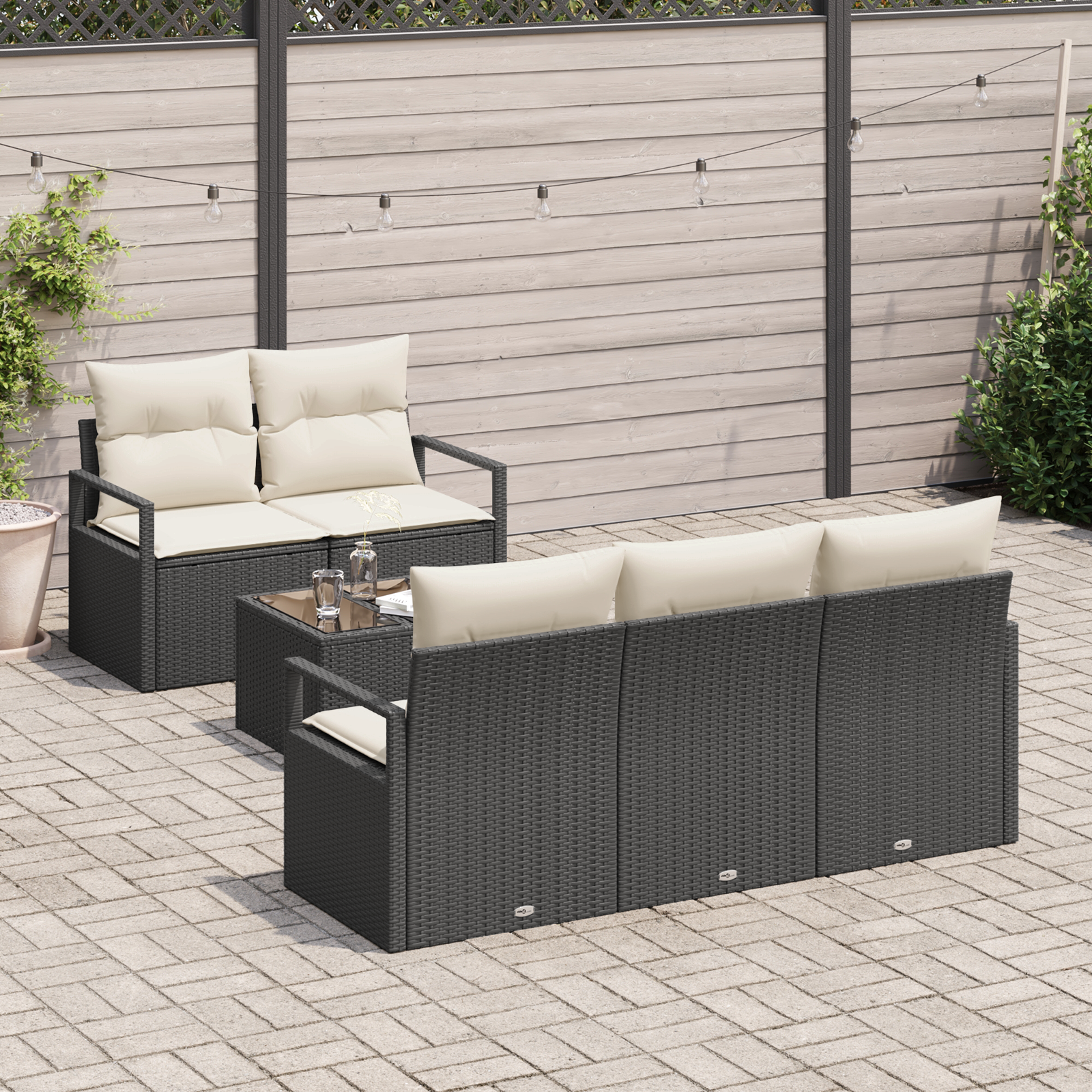 vidaXL 6-delige Tuinset met Kussens - Zwart Rattan