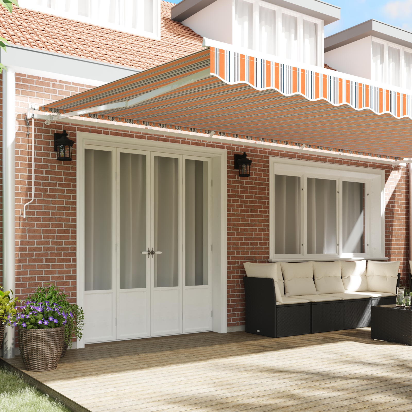 vidaXL Automatische Inklapbare Luifel met Multicolor Strepen, 600x300 cm