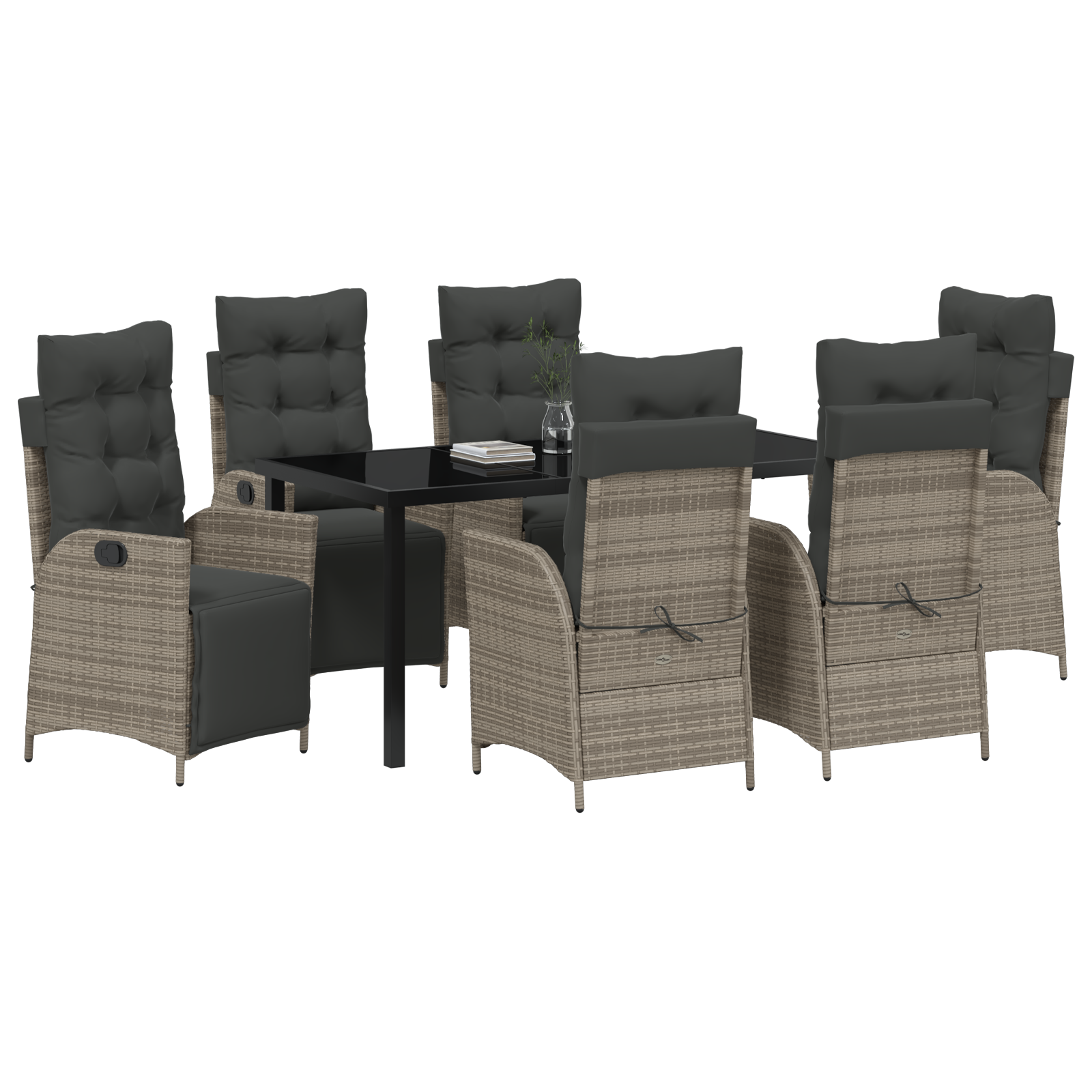 vidaXL 7-delige tuin eetset Grijs Poly Rattan
