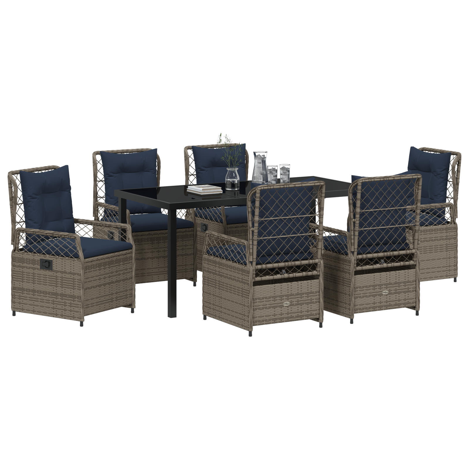 vidaXL 7-delige Tuinset Grijs Poly Rattan