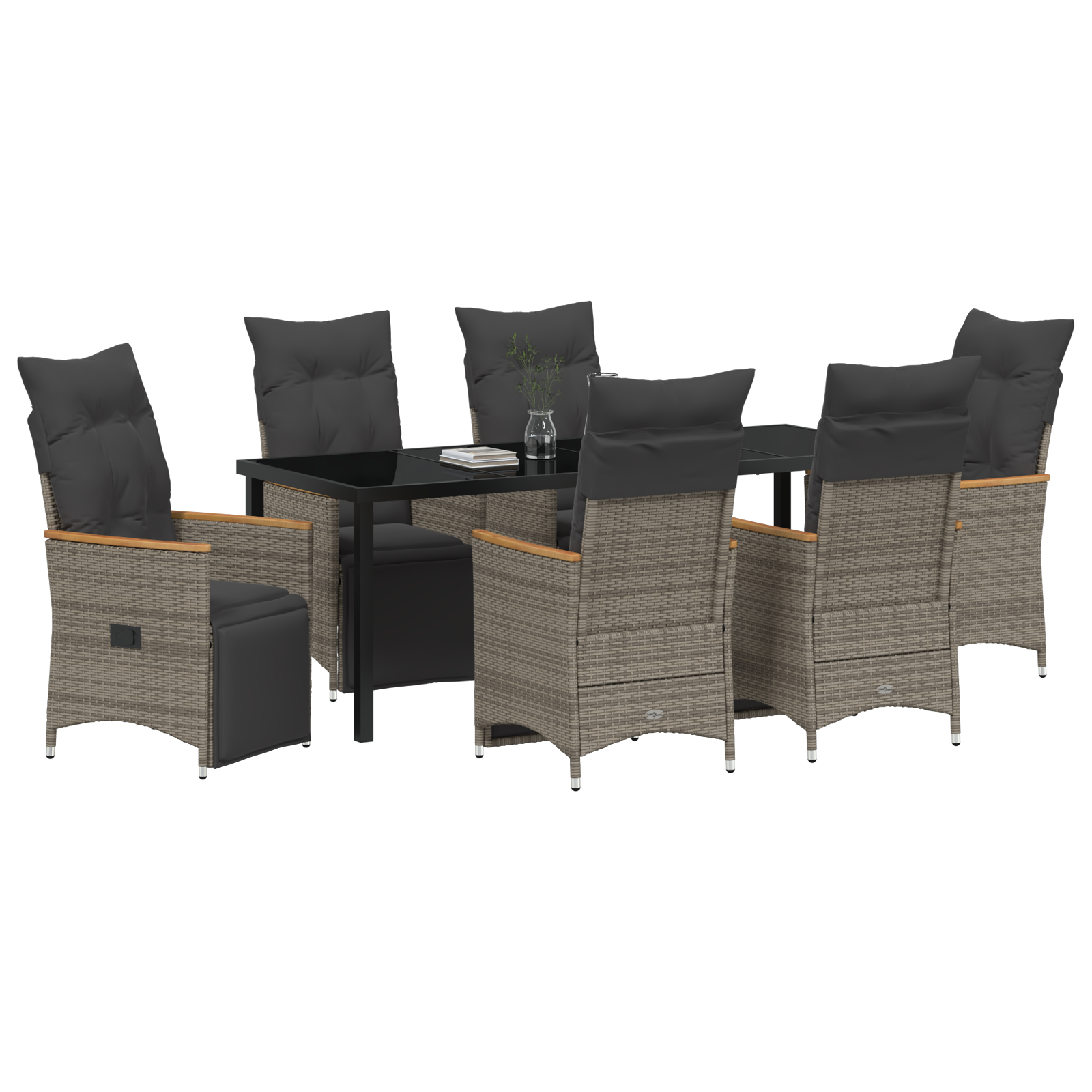 vidaXL 7-delige tuinset met kussens grijs poly rattan
