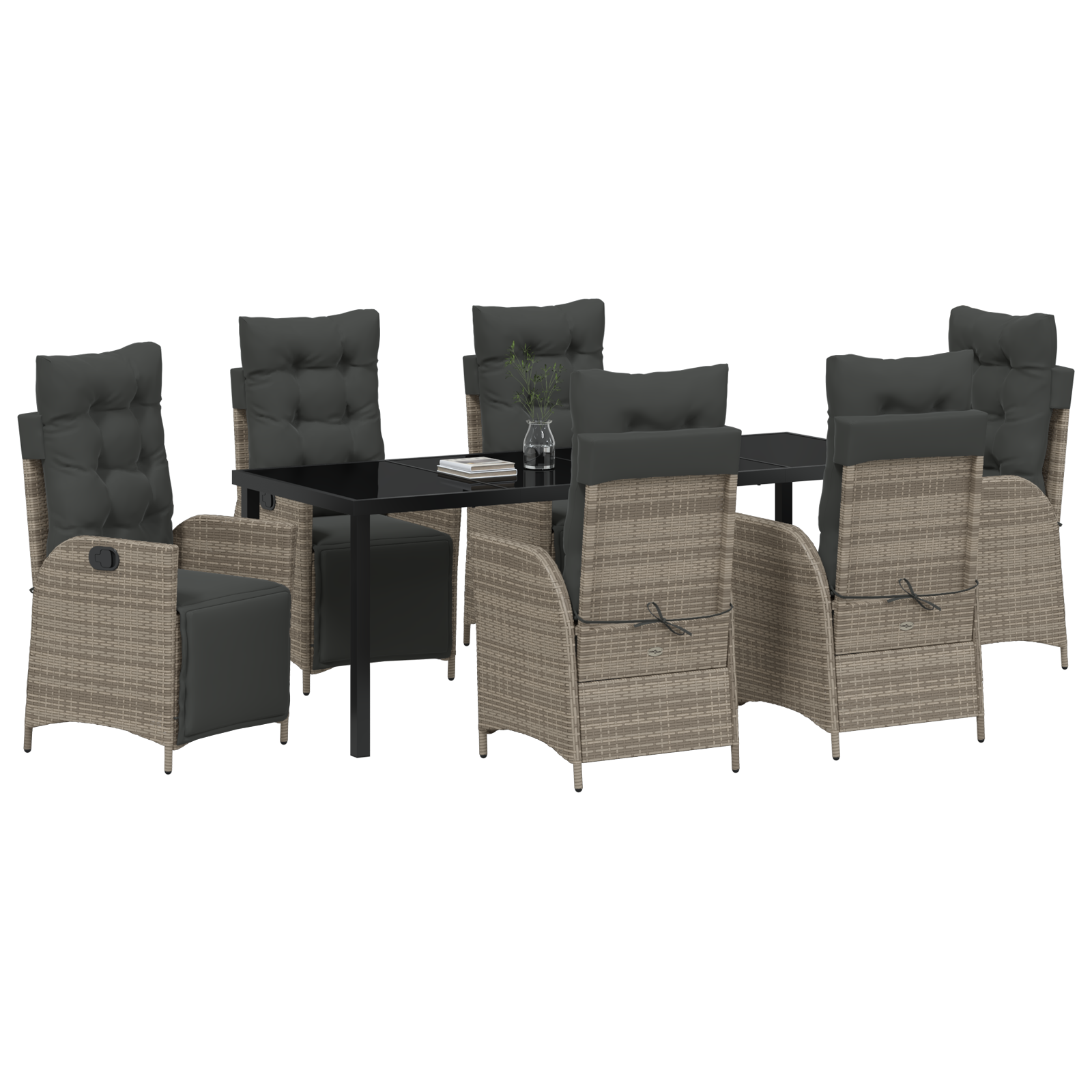 vidaXL 7-delige tuin eetset Grijs Poly Rattan