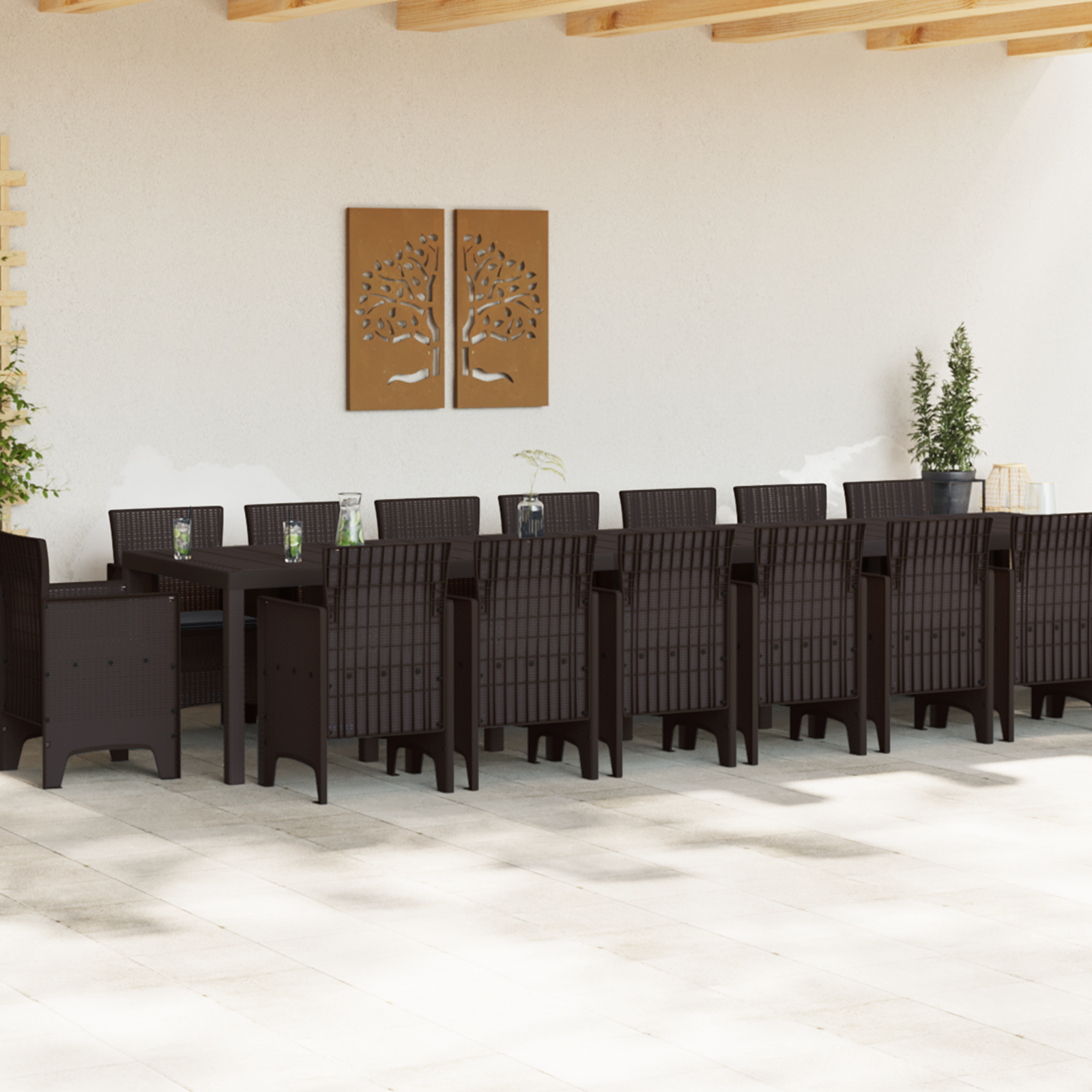 vidaXL 17-delige Tuinset met kussens poly rattan bruin