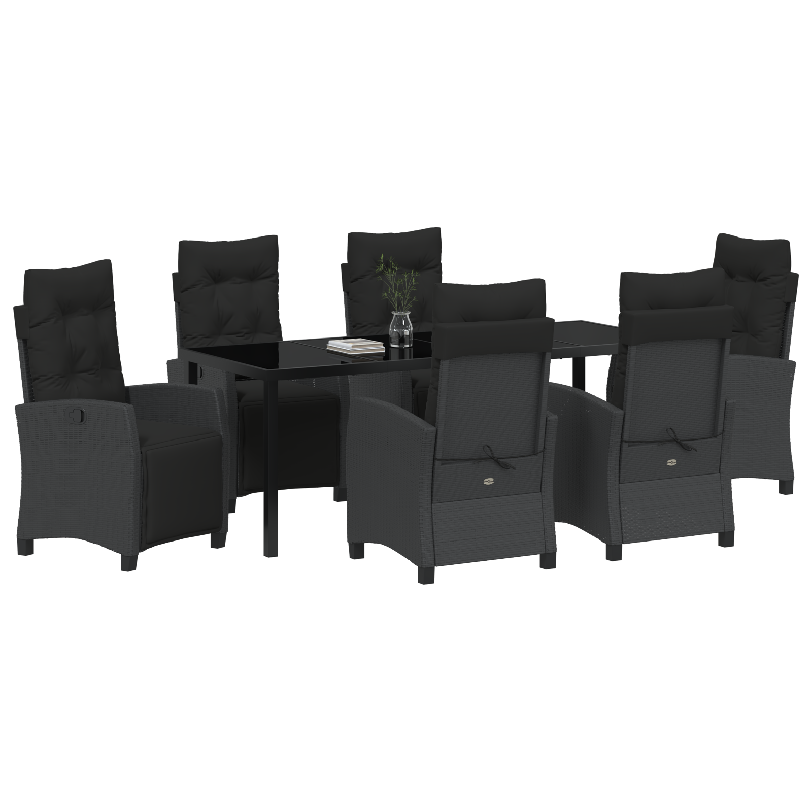 vidaXL 7-delige tuinset Zwart Poly Rattan