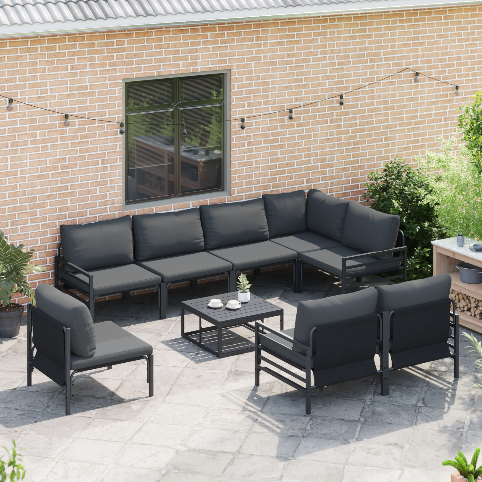 vidaXL Tuin Sofa Set 9 pcs Antraciet Staal