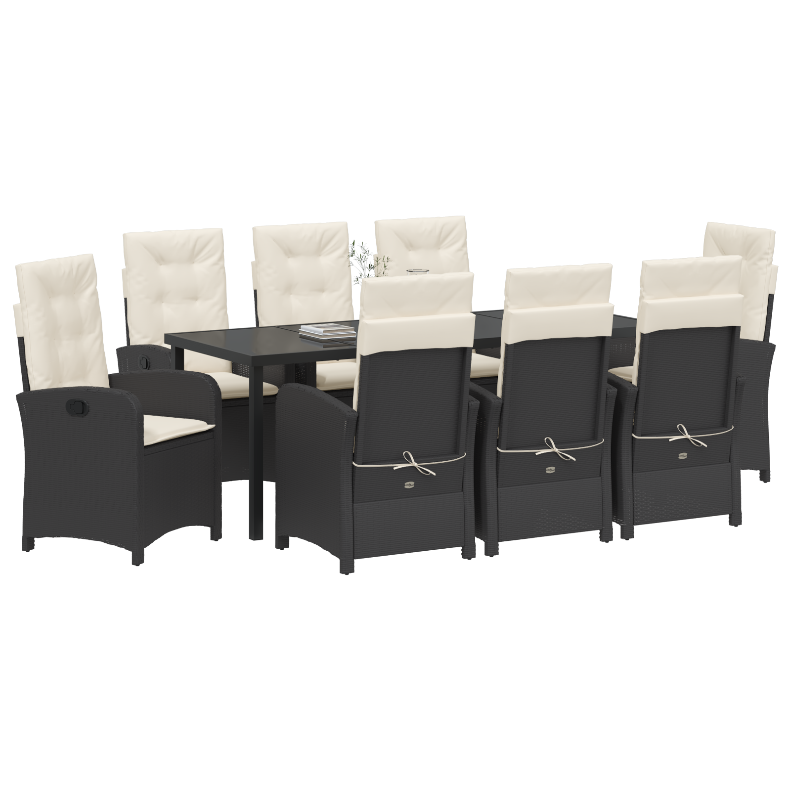 vidaXL 9-delige tuinset met kussens zwart poly rattan