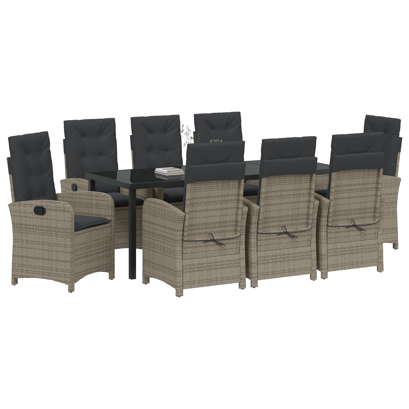 vidaXL 9-delige tuinset met kussens in grijs poly rattan