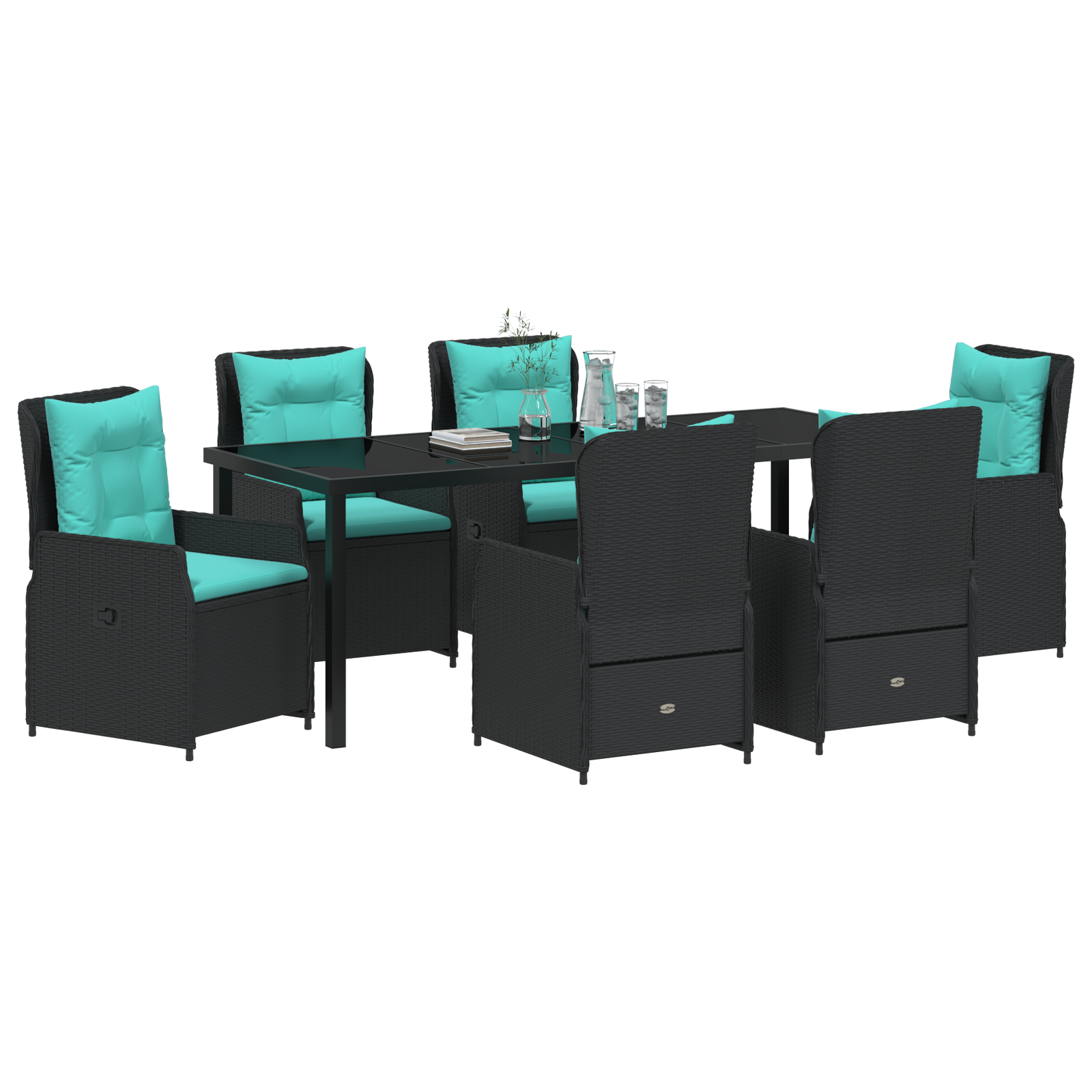 vidaXL 7-delige Tuinset Zwart Poly Rattan