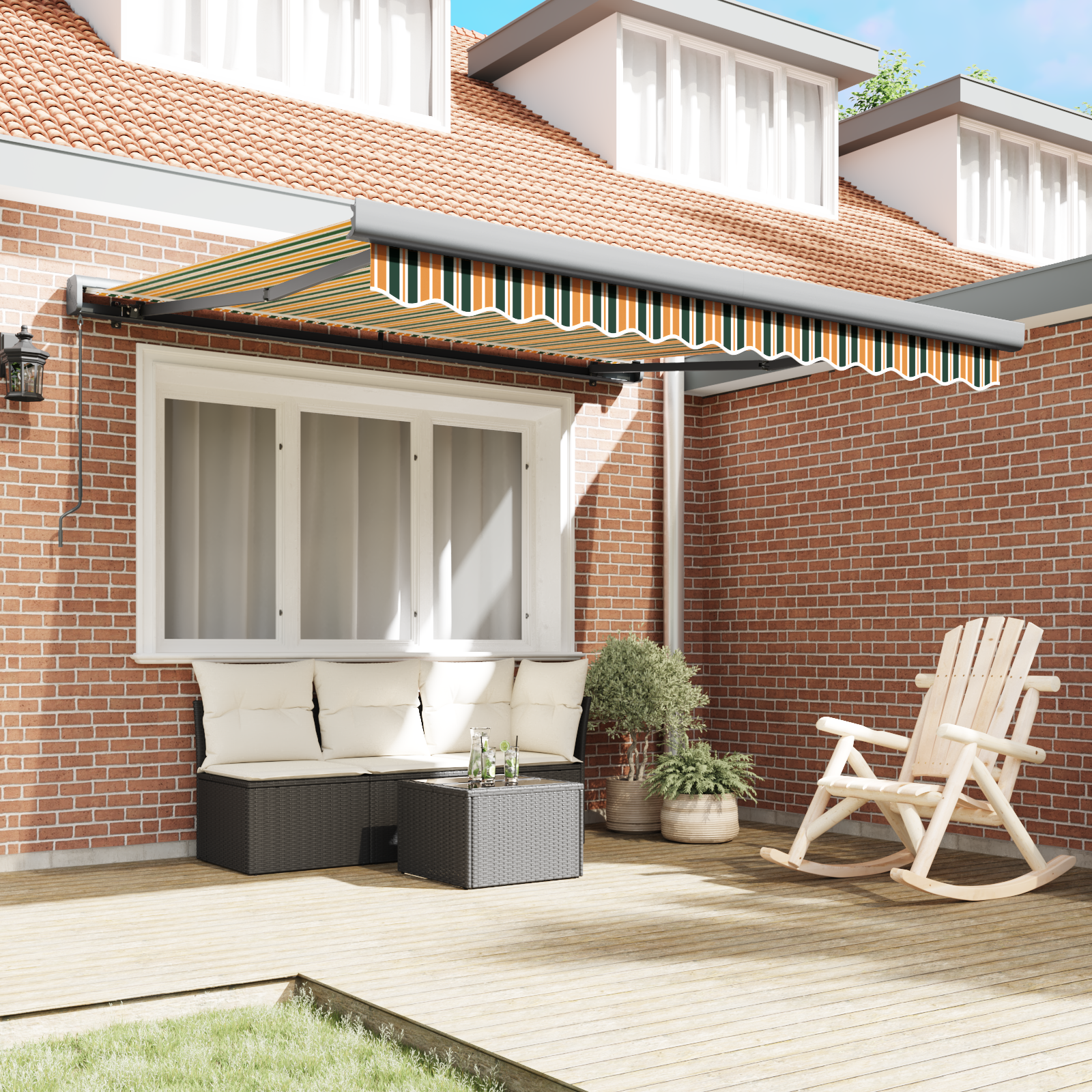 vidaXL Luifel handmatig uitschuifbaar 350x250 cm groen en geel