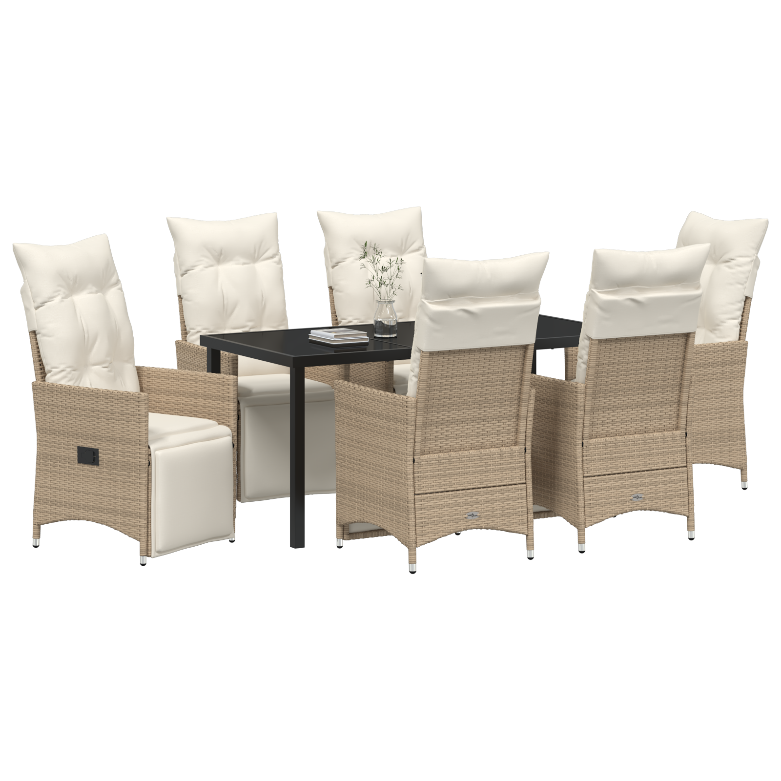 vidaXL 7-delige tuinset met kussens in beige poly rattan