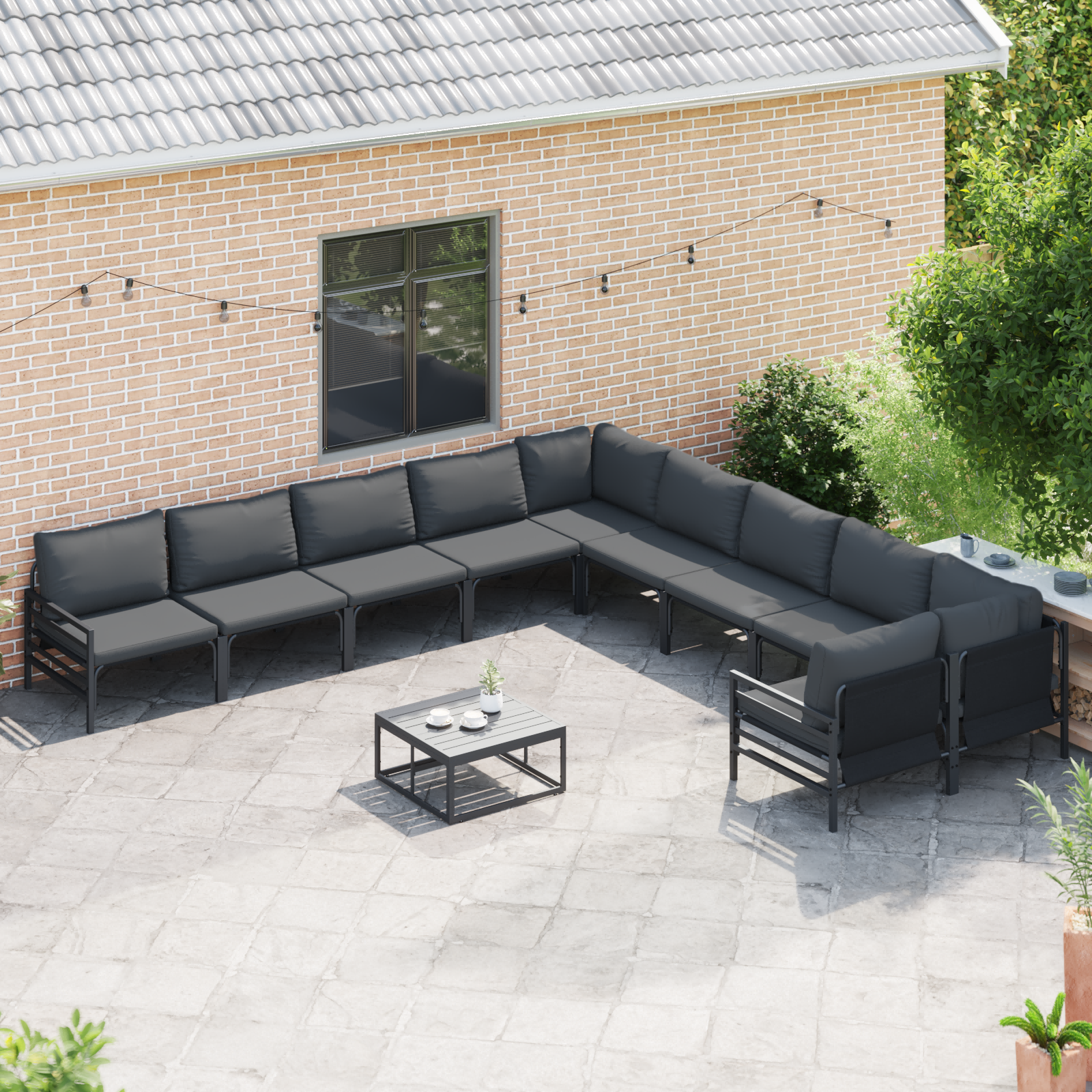 vidaXL Tuin Sofa Set 10 pcs Antraciet Staal