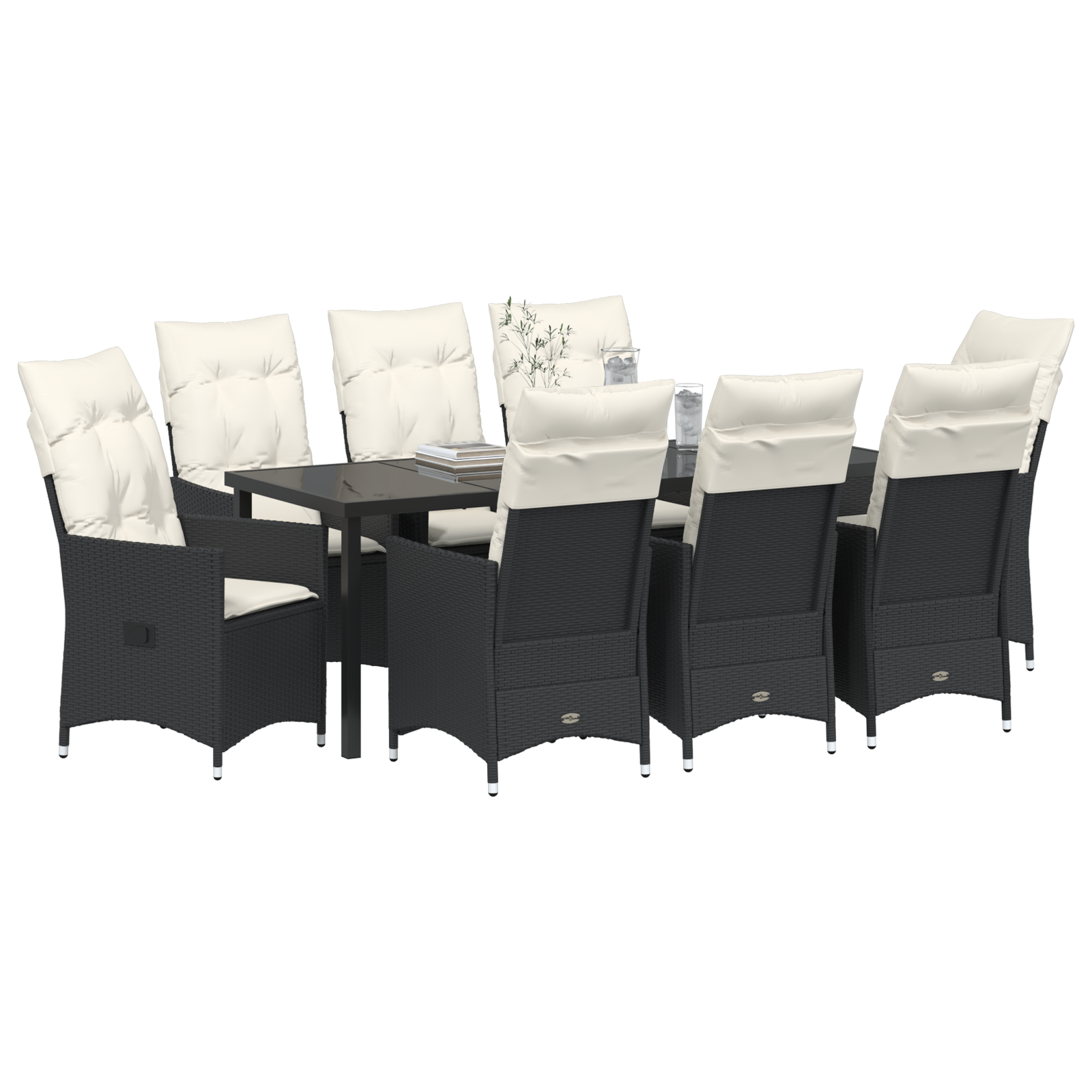vidaXL 9-delige Tuinset met Kussens Zwart Poly Rattan