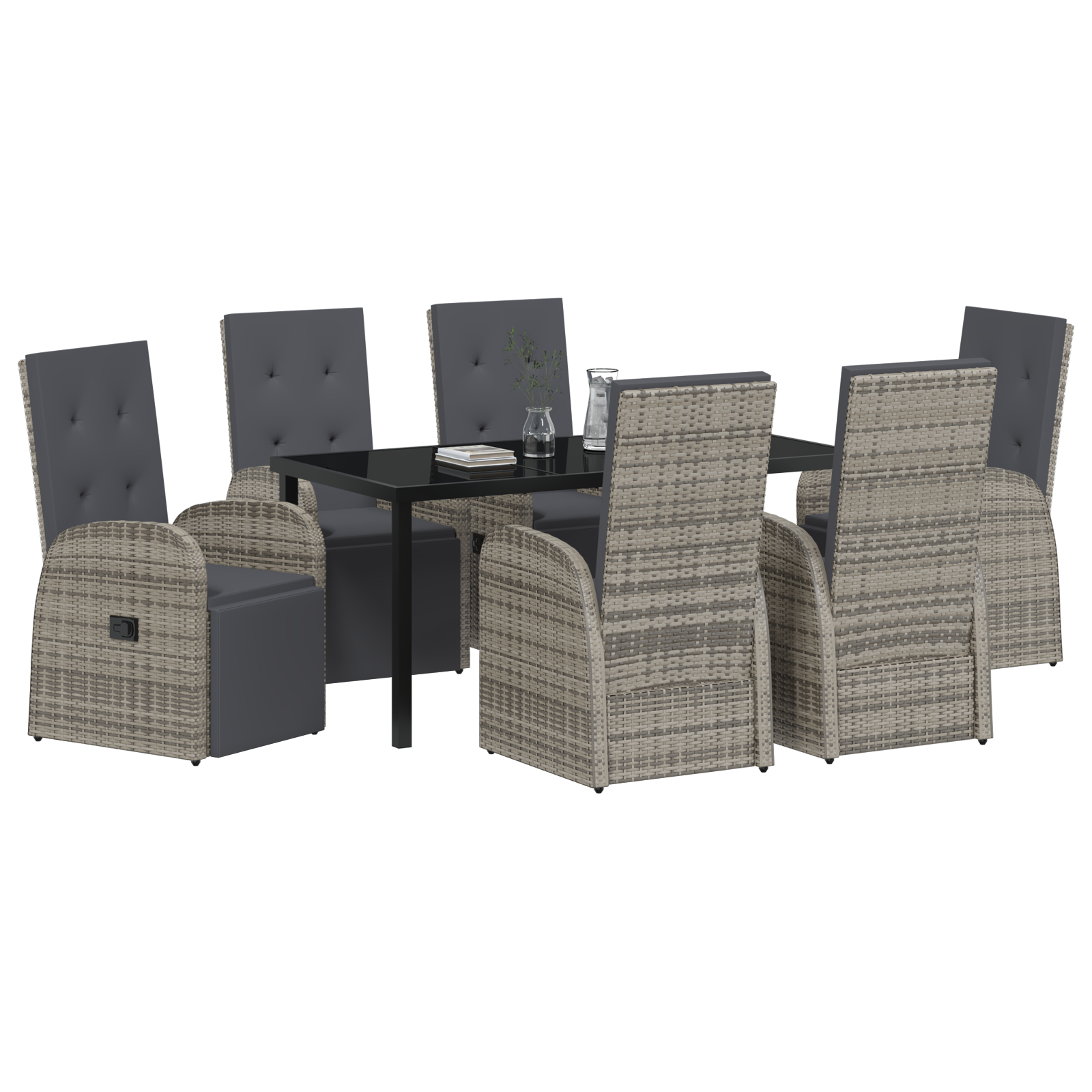 vidaXL 7-delige tuintafelset met kussens grijs poly rattan