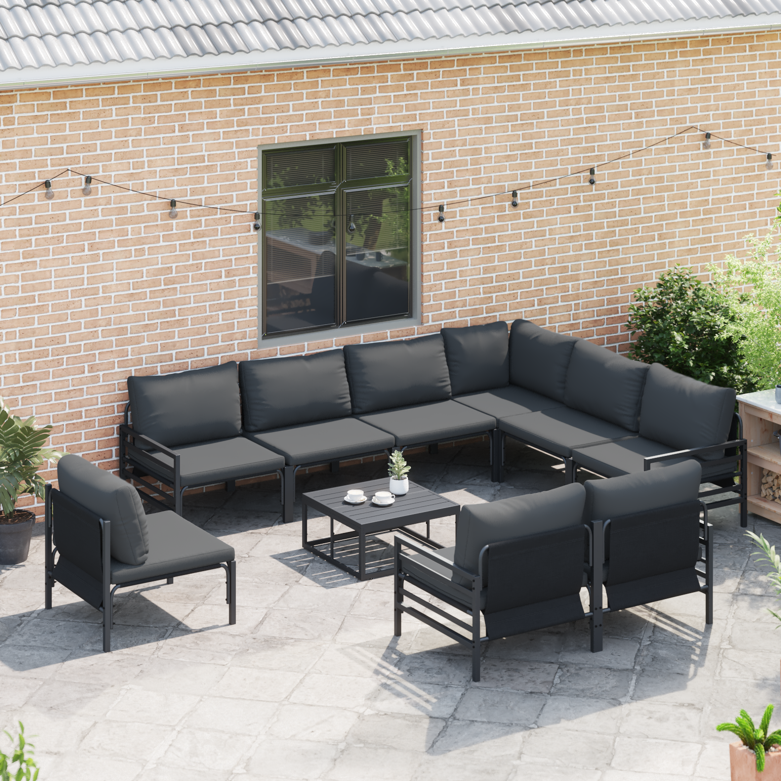 vidaXL Tuin Sofa Set 10 pcs Antraciet Staal