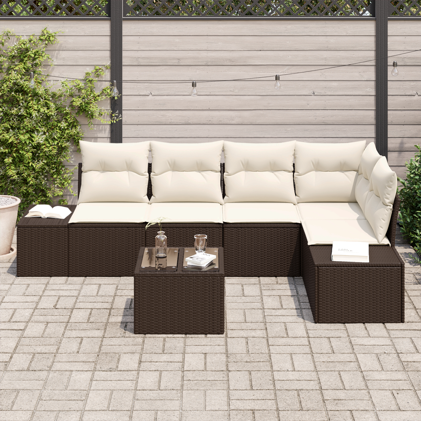 vidaXL 5-delige Tuinbankenset met kussens poly rattan grijs