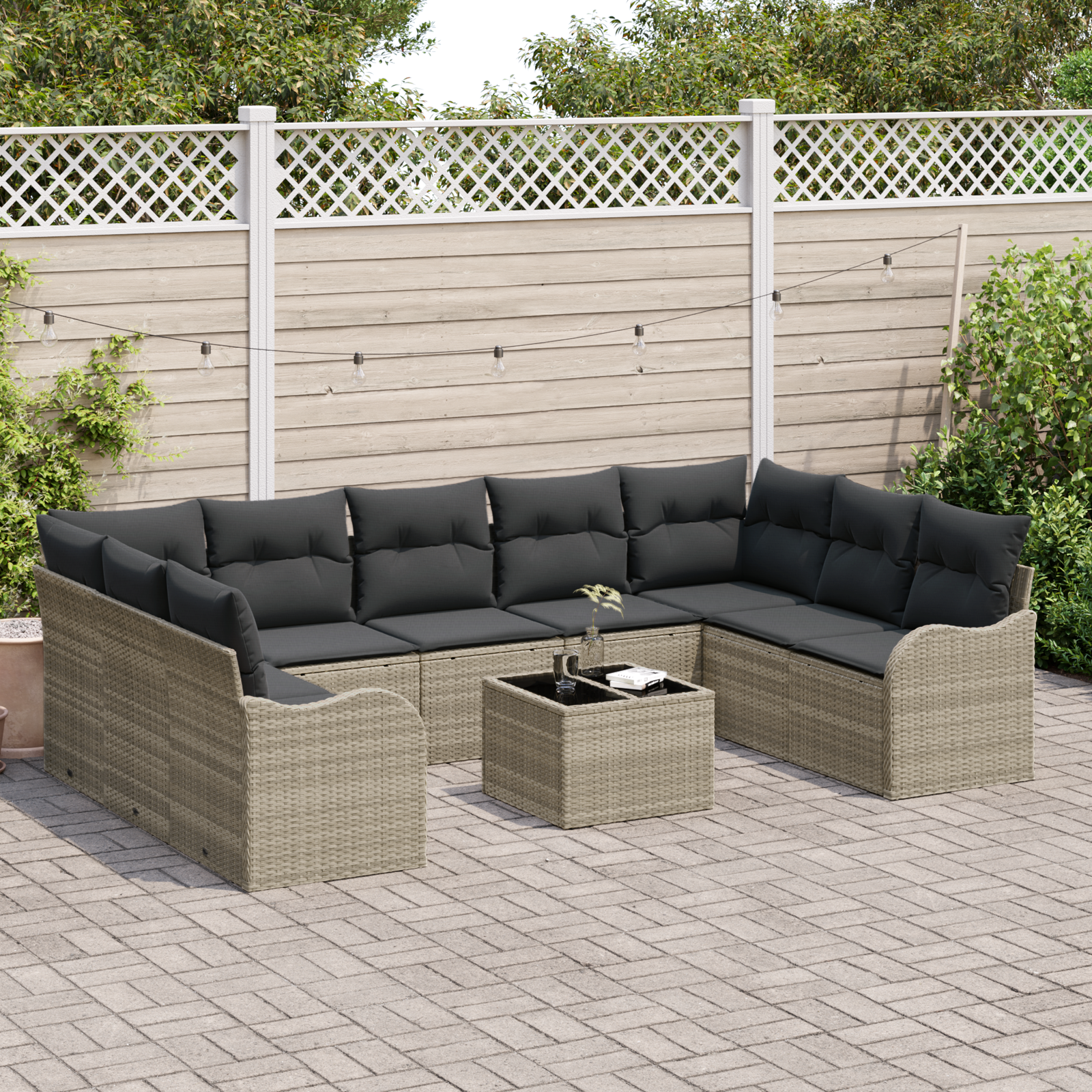vidaXL 10-delige tuinset met kussens in het grijs van poly rattan