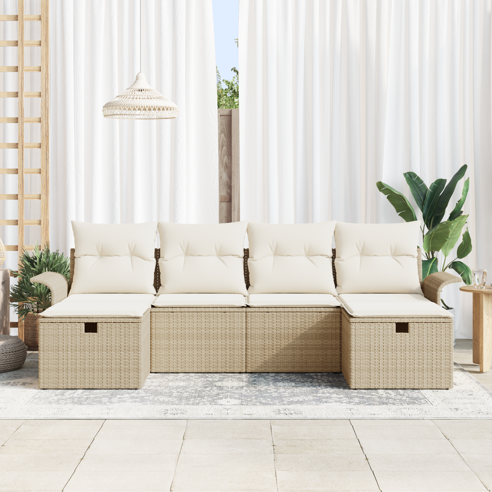 vidaXL 6-delige tuinset met kussens in beige poly rattan