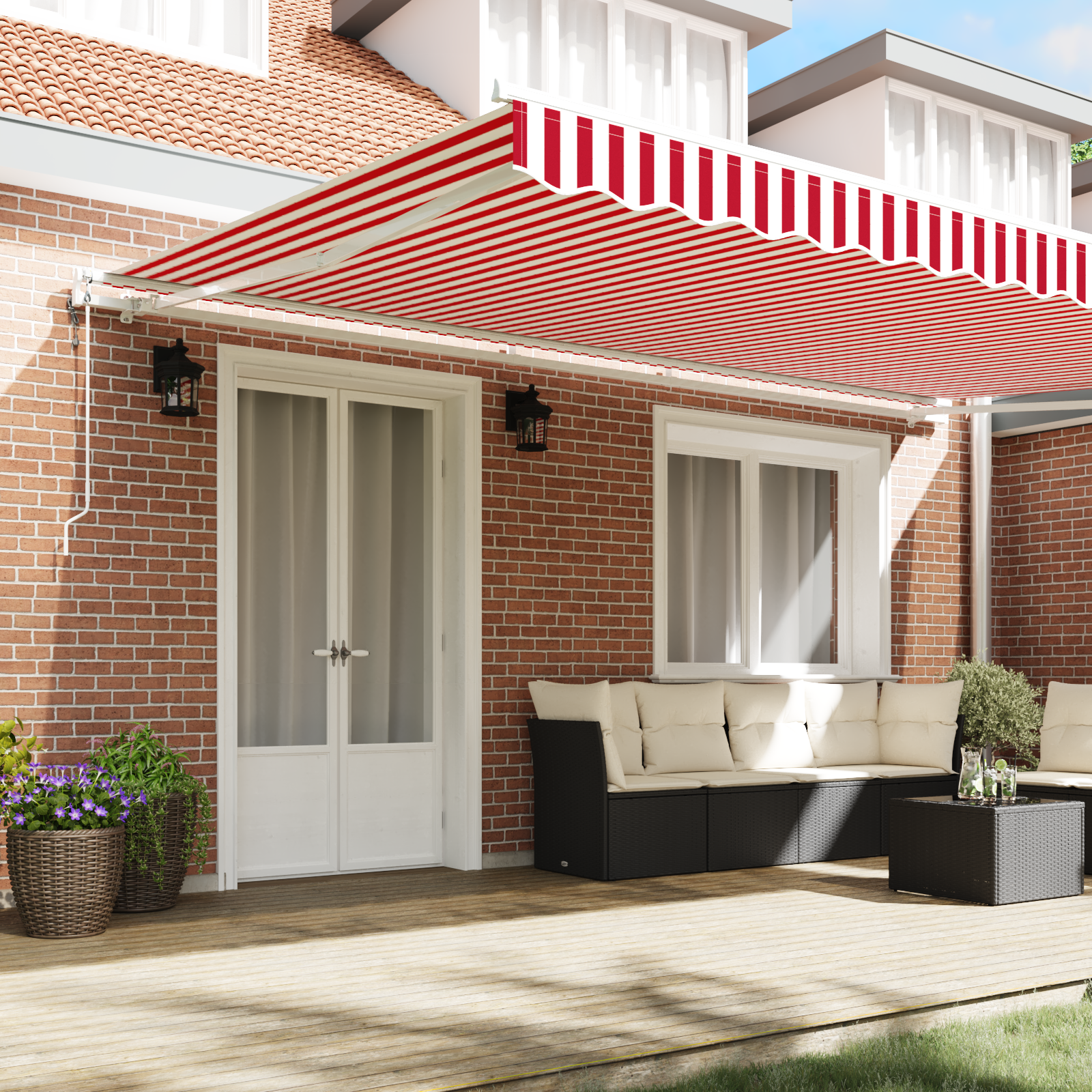 vidaXL Automatische intrekbare luifel Rood en witte streep 500x350 cm