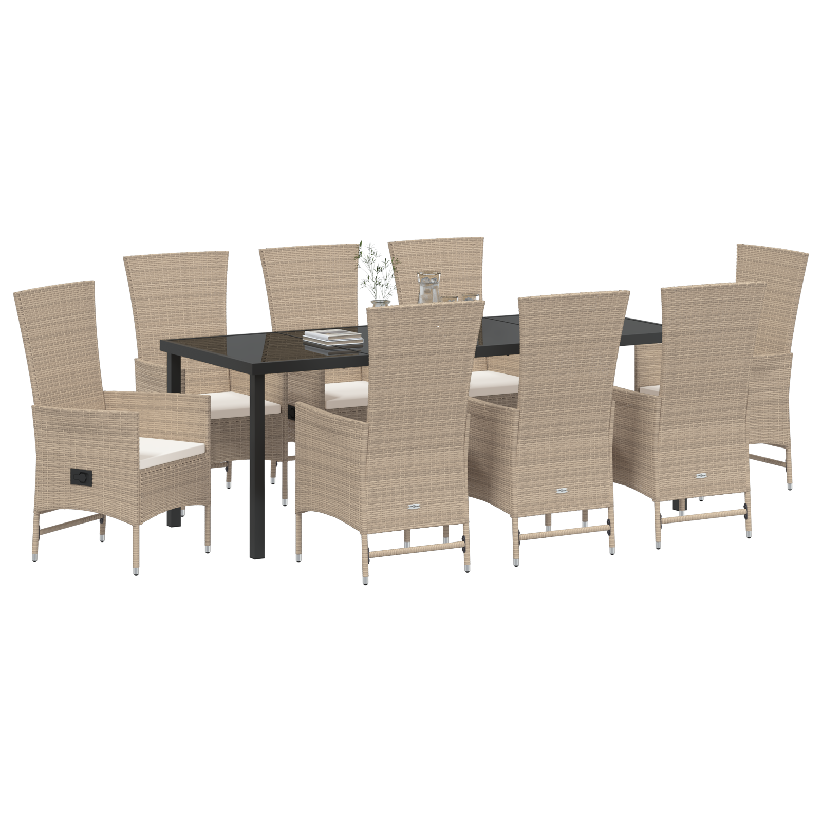 vidaXL 9-delige tuinset met kussens in beige poly rattan