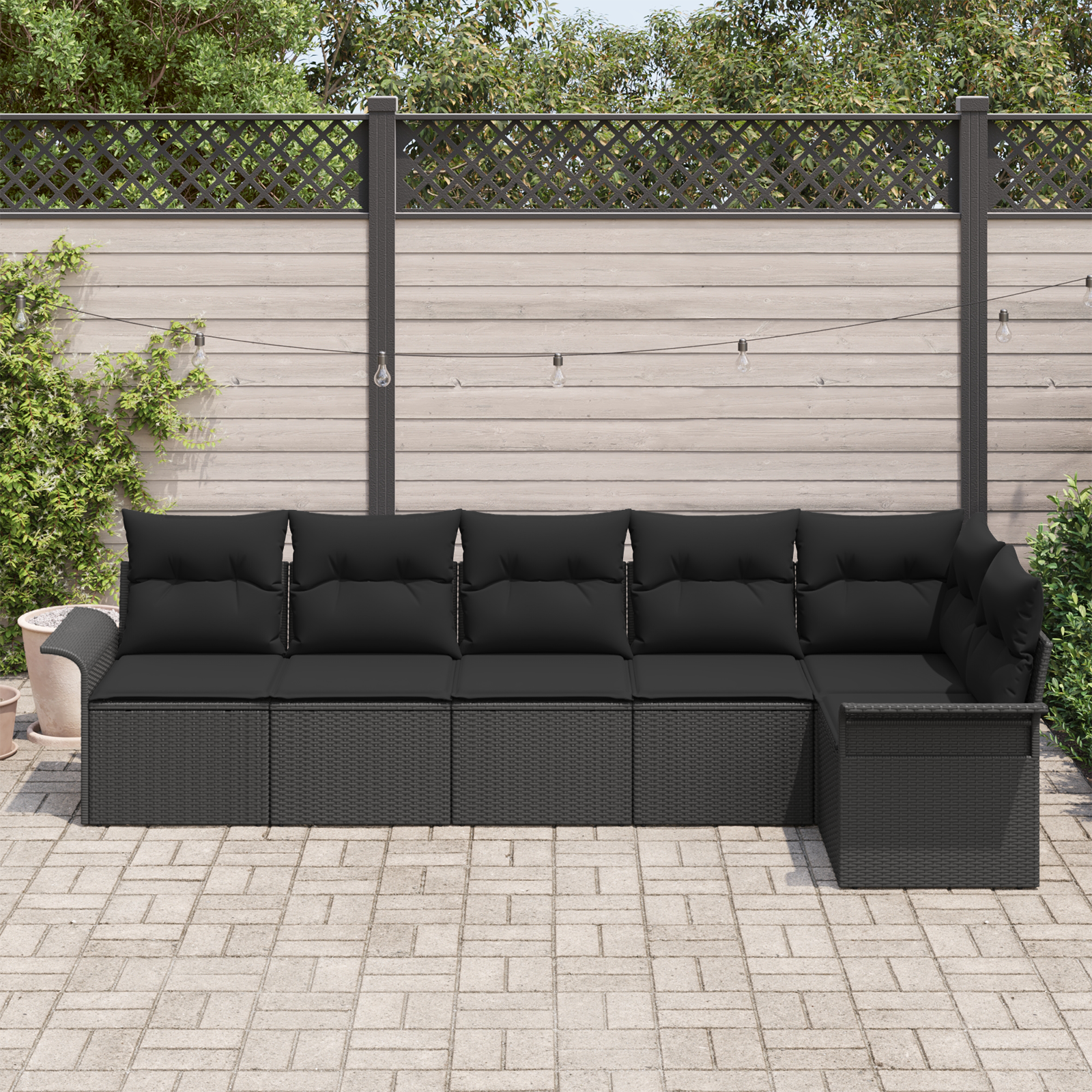 vidaXL 6-delige Tuinbankenset met kussens poly rattan zwart