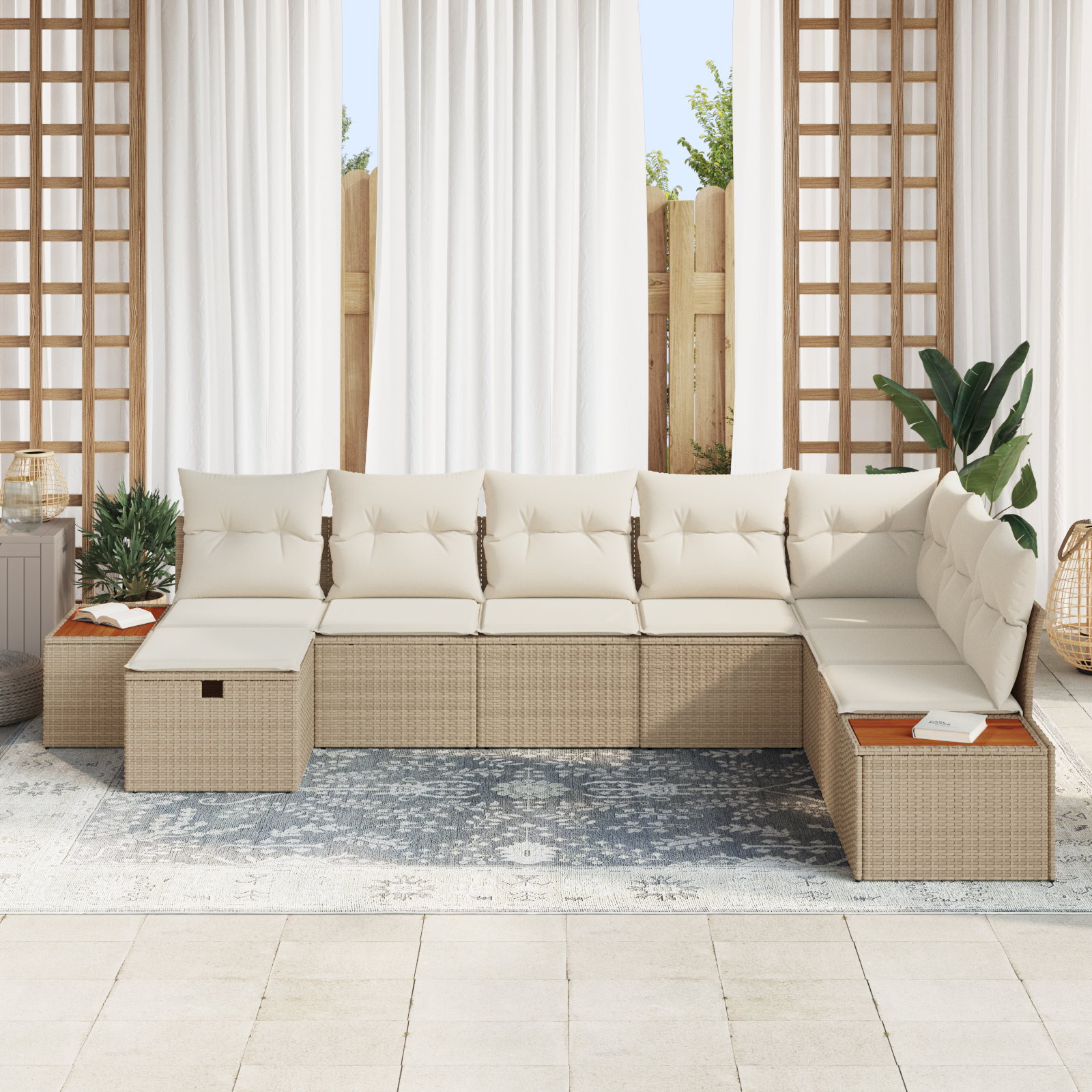 vidaXL 8-delige Tuinbankenset met kussens poly rattan beige